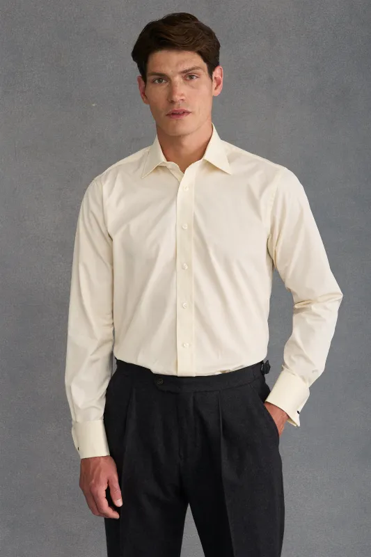 Cream St James' Collar Classic Fit Double Cuff Poplin Shirt sold by New & Lingwood
