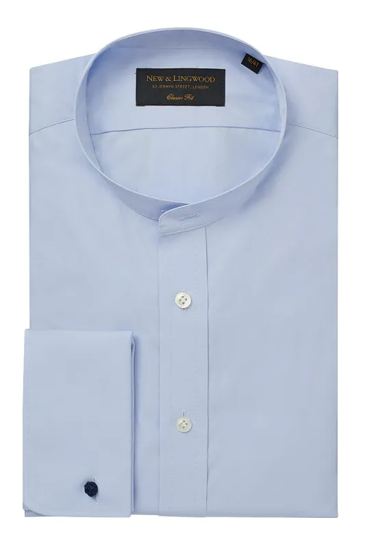 Sky Classic Fit Neckband Poplin Shirt made by New & Lingwood