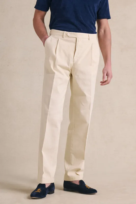 Ivory Single Pleat Chinos sold by New & Lingwood