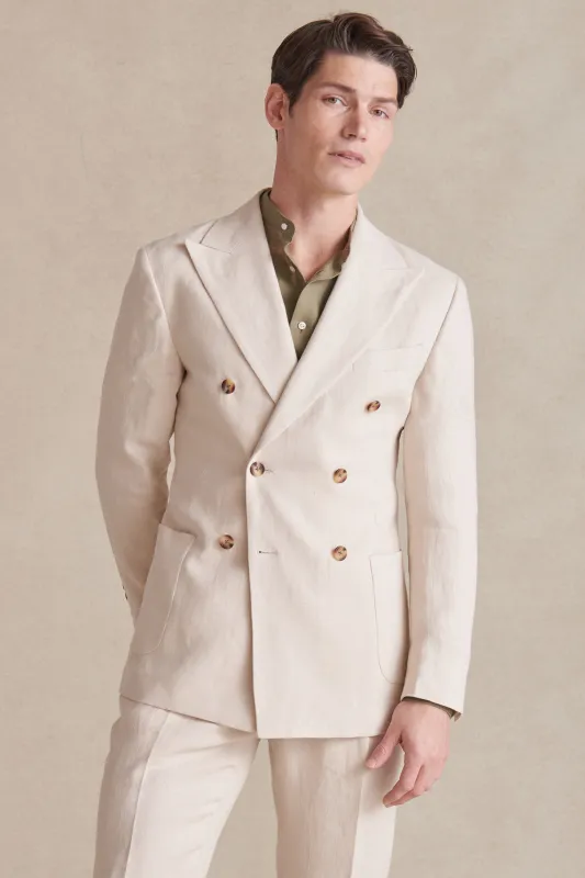Cream Double Breasted Linen Jacket sold by New & Lingwood