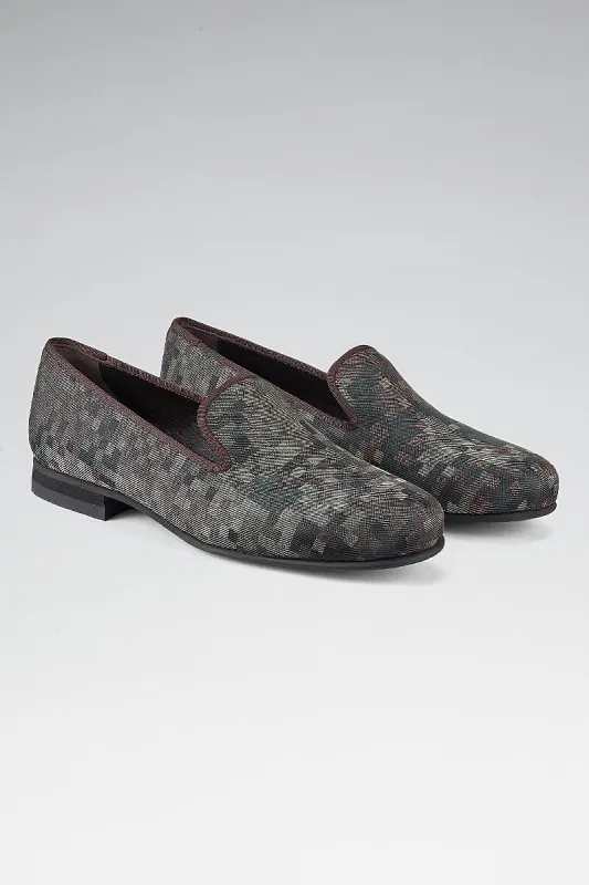 Pixelated Camo Silk Slippers sold by New & Lingwood