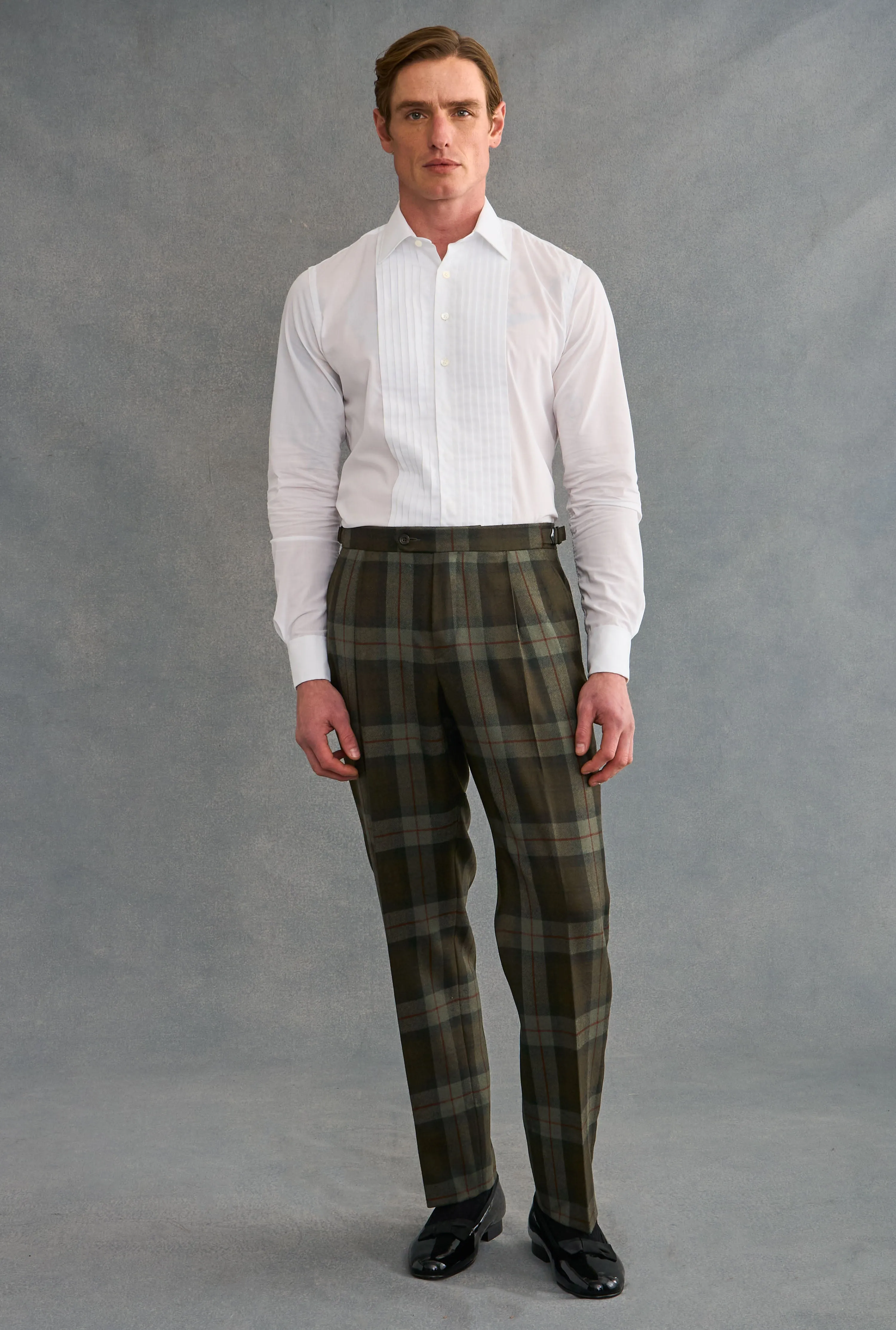 Green Single Pleat Tartan Wool Trousers sold by New & Lingwood product image thumbnail 2