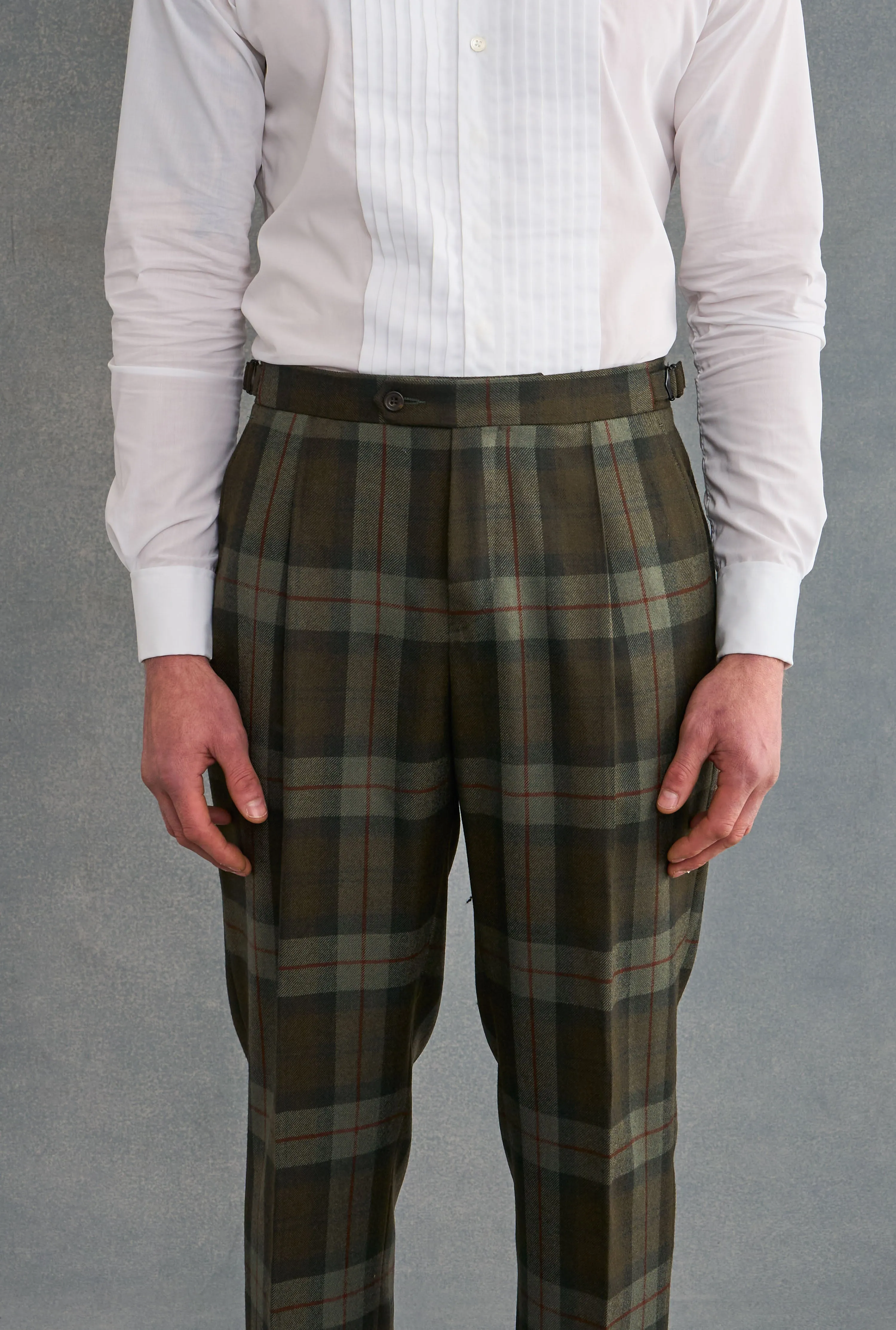 Green Single Pleat Tartan Wool Trousers sold by New & Lingwood product image thumbnail 3
