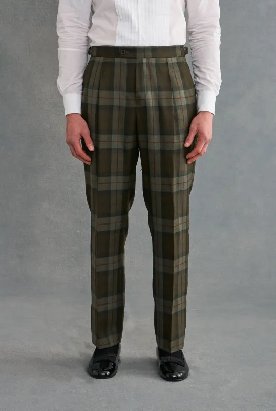 Green Single Pleat Tartan Wool Trousers sold by New & Lingwood