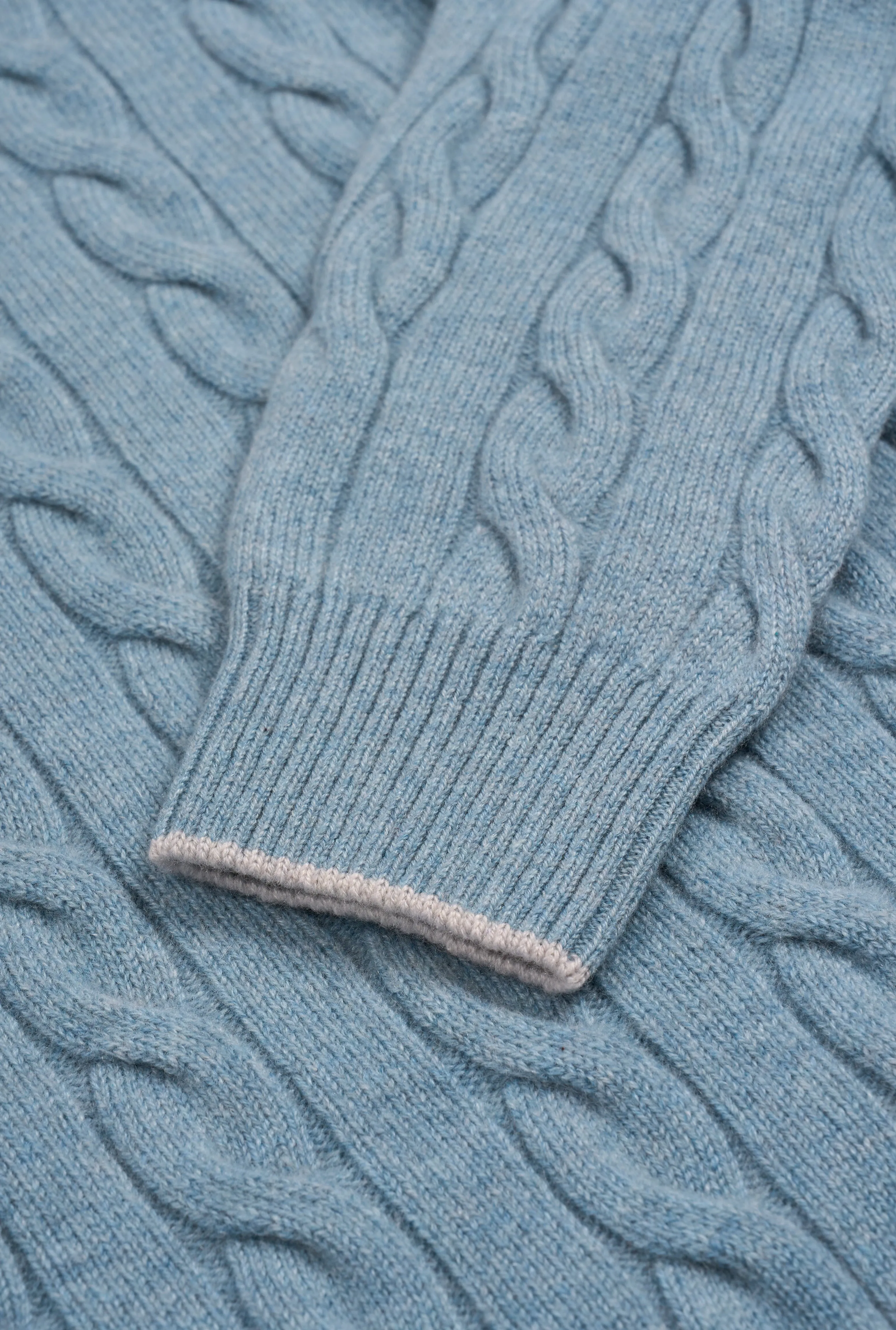 Blue & Grey Button Neck Cable Knit Cashmere Jumper sold by New & Lingwood product image thumbnail 3