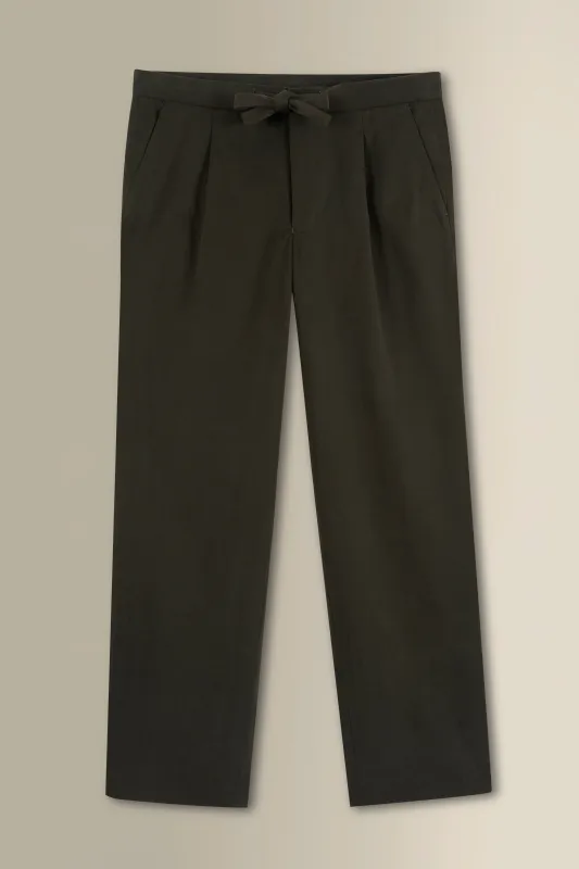 Olive Cotton Drawstring Trousers sold by New & Lingwood