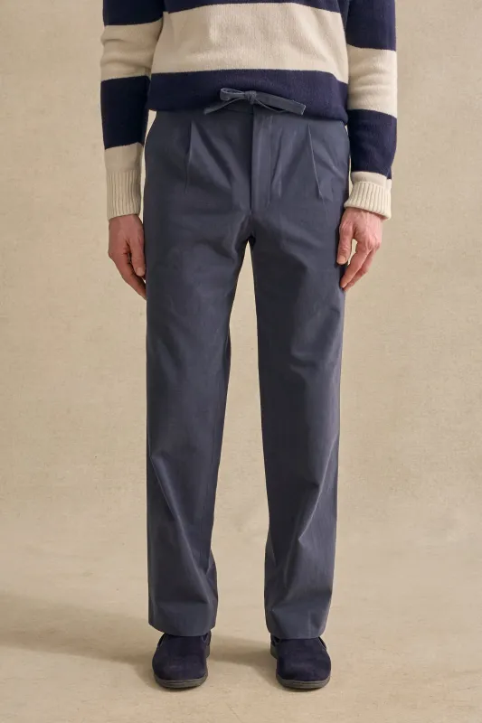 Navy Cotton Drawstring Trousers sold by New & Lingwood