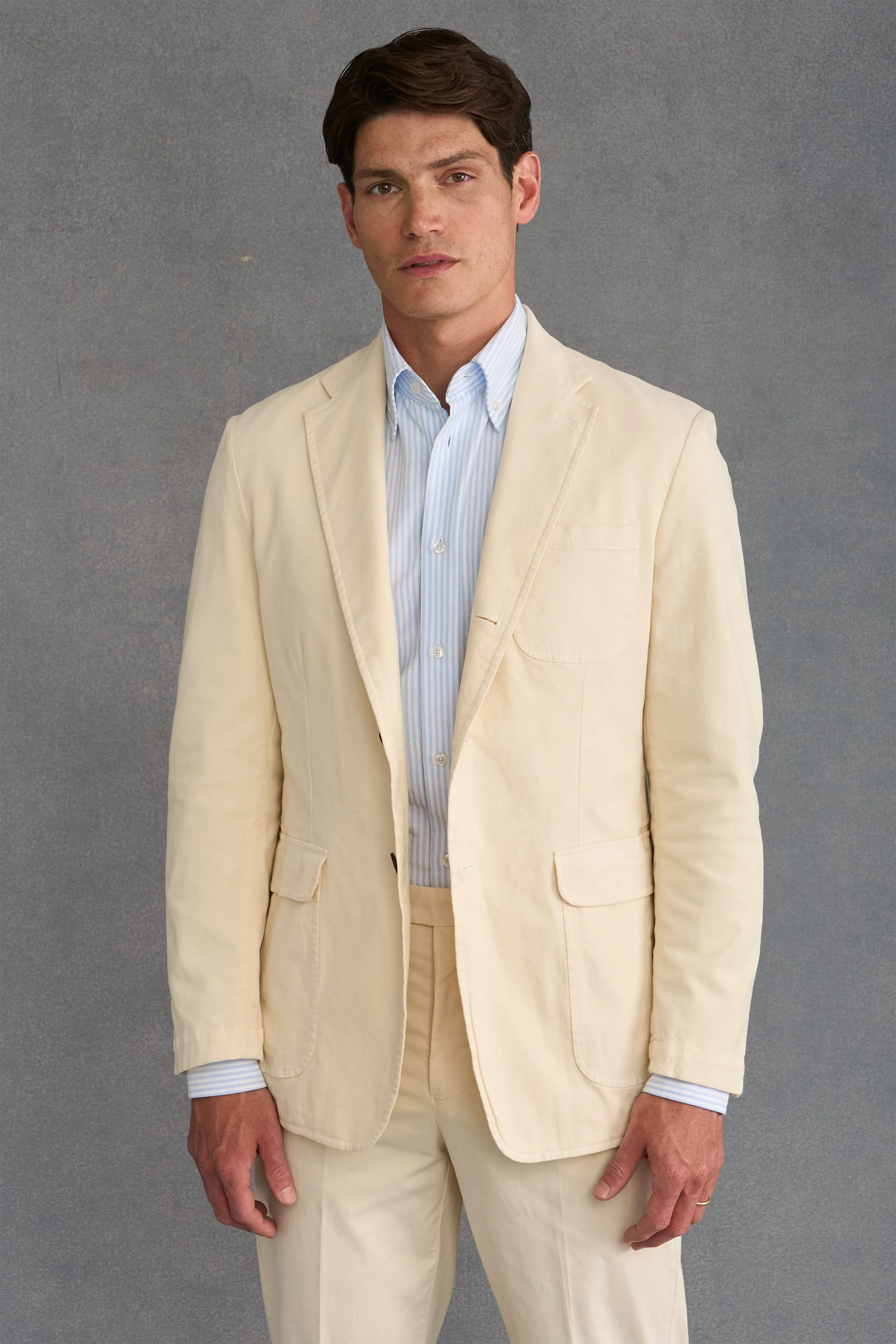 Cream Garment Dyed Single Breasted Jacket sold by New & Lingwood