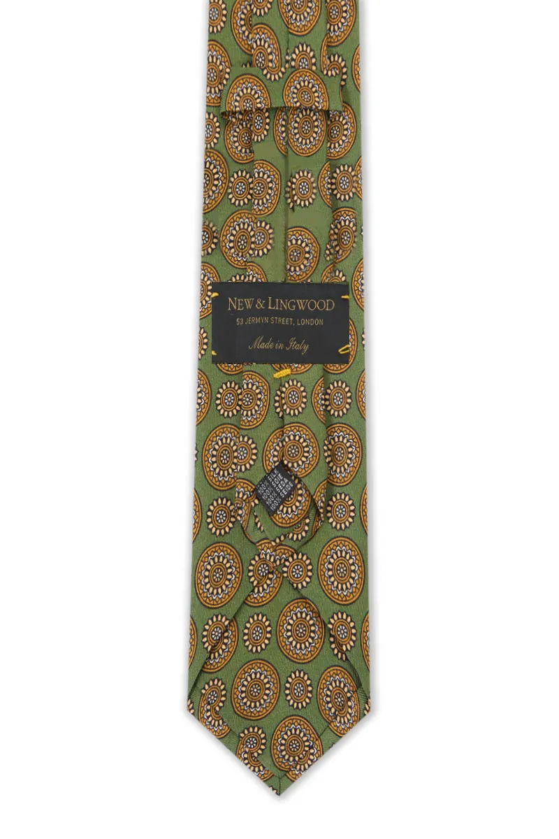 Green Floral Medallion Print Silk Tie sold by New & Lingwood product image thumbnail 3