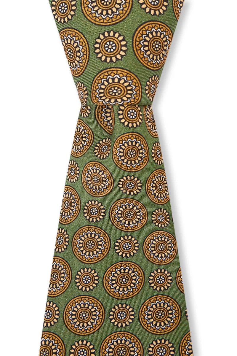 Green Floral Medallion Print Silk Tie sold by New & Lingwood product image thumbnail 2
