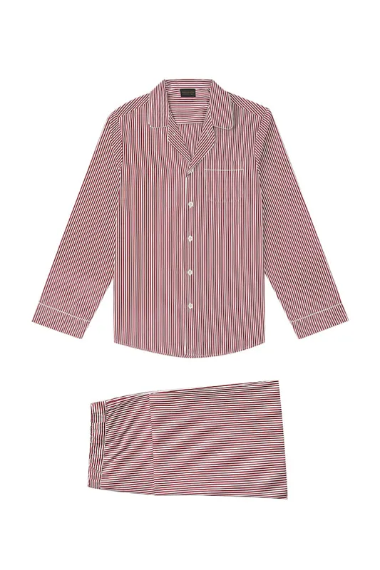 Red & White Bengal Stripe Cotton Pyjama Set sold by New & Lingwood