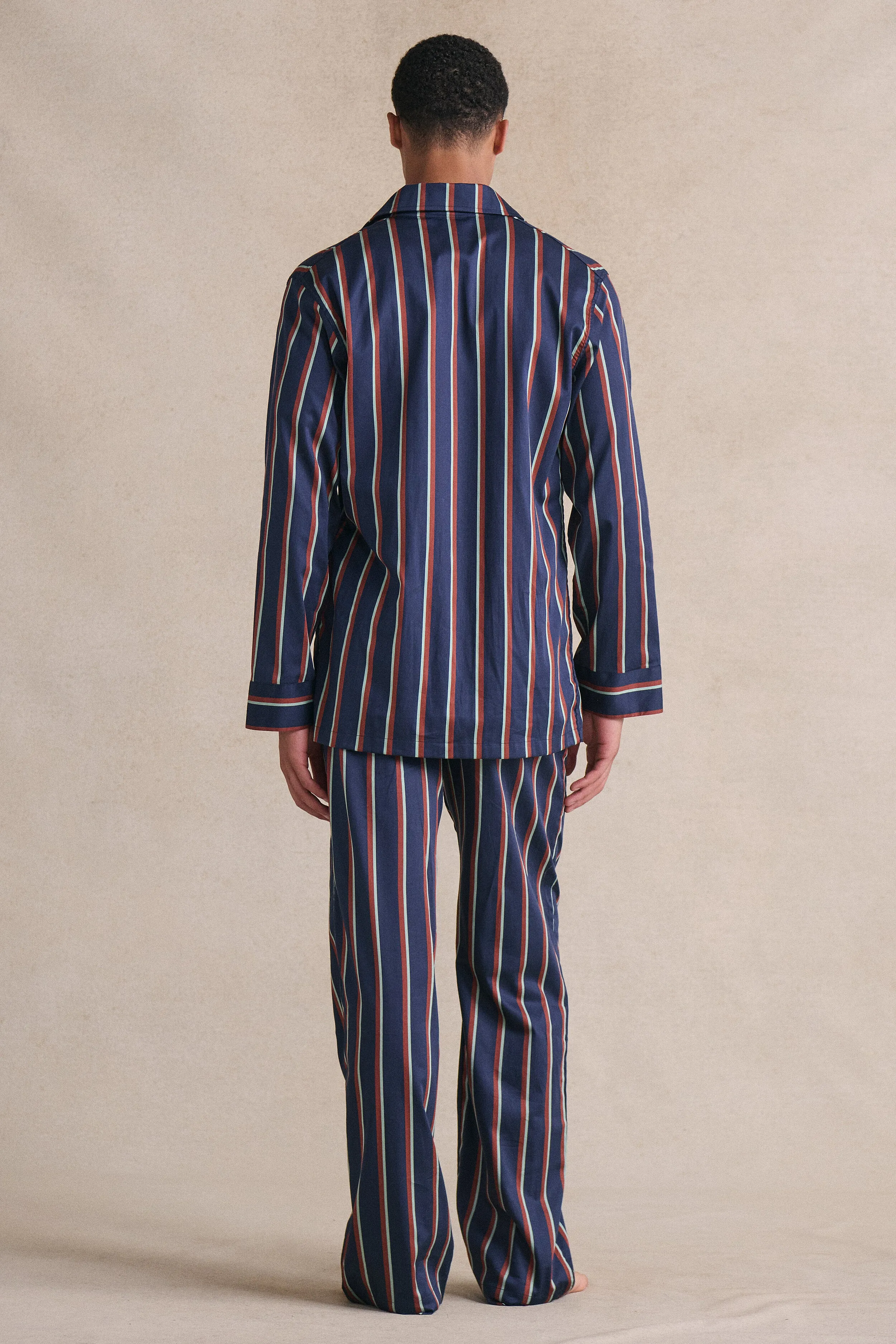 Navy & Burgundy Signature Stripe Lounge Trousers sold by New & Lingwood product image thumbnail 4