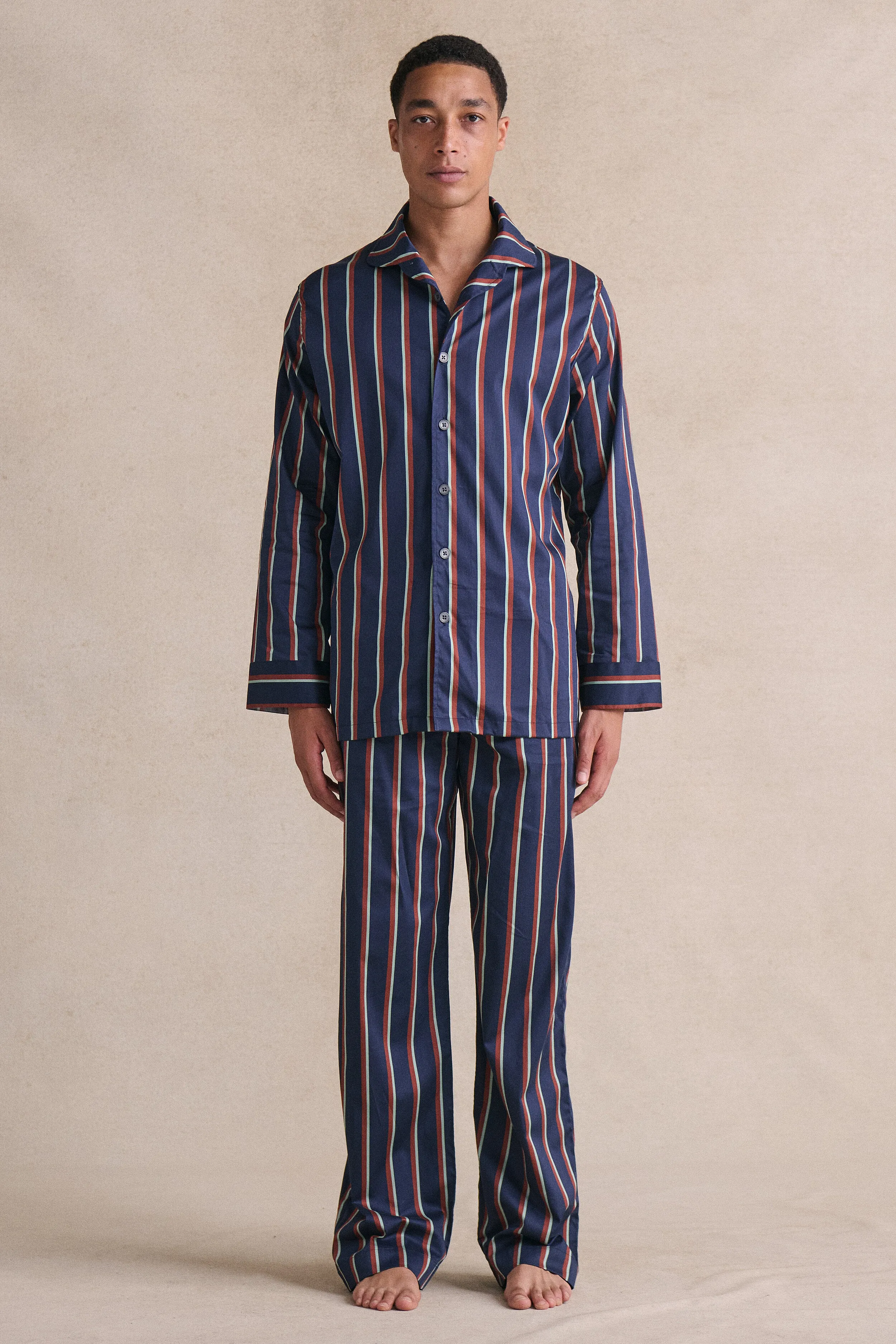 Navy & Burgundy Signature Stripe Lounge Trousers sold by New & Lingwood product image thumbnail 3