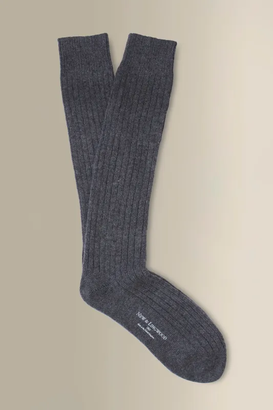 Grey Long Heavyweight Cashmere Lounge Socks made by New & Lingwood
