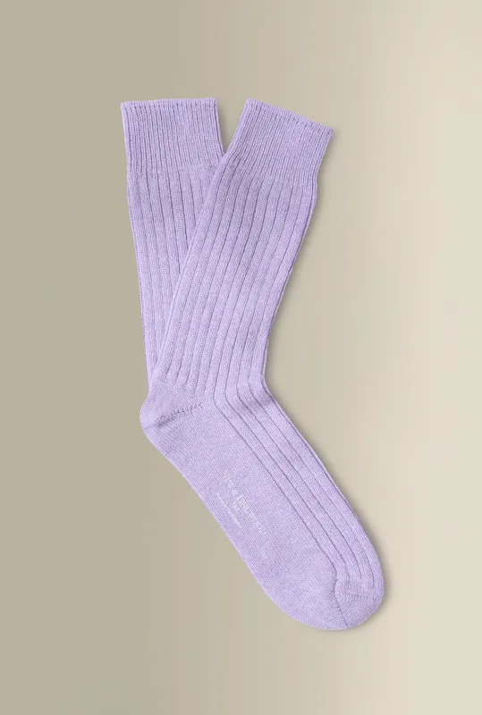 Lilac Mid Calf Heavyweight Cashmere Lounge Socks made by New & Lingwood