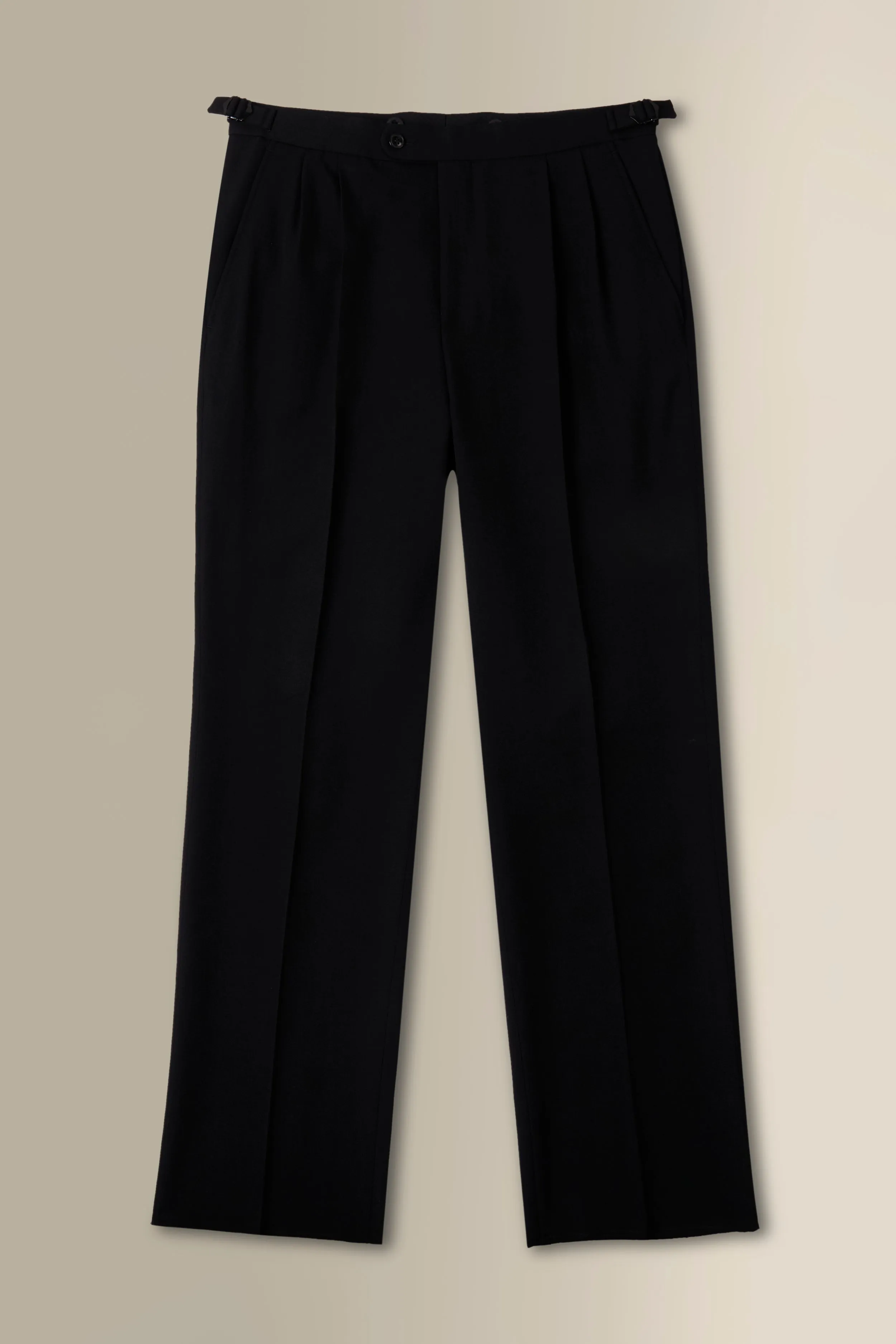 Black Double Pleat Barathea Trousers sold by New & Lingwood