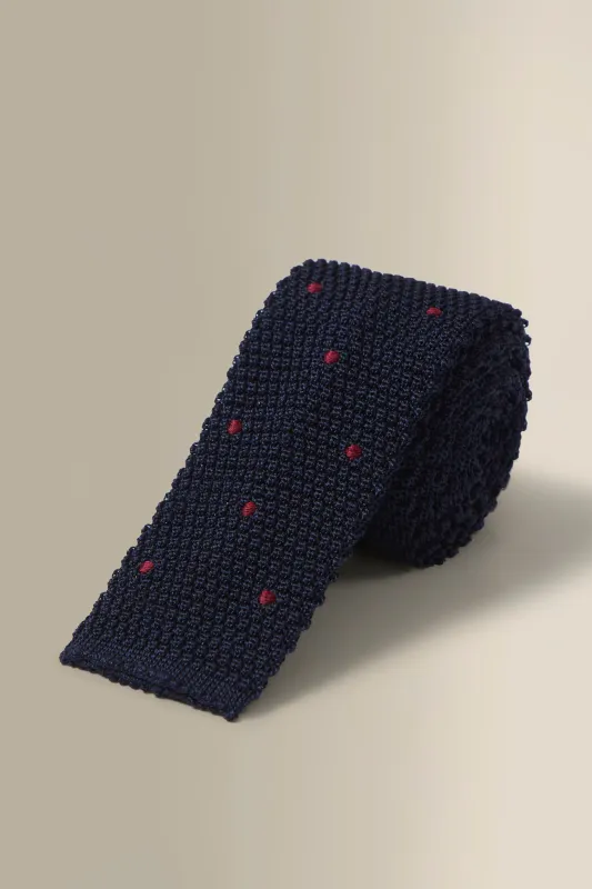 Navy & Maroon Spot Knitted Silk Tie sold by New & Lingwood