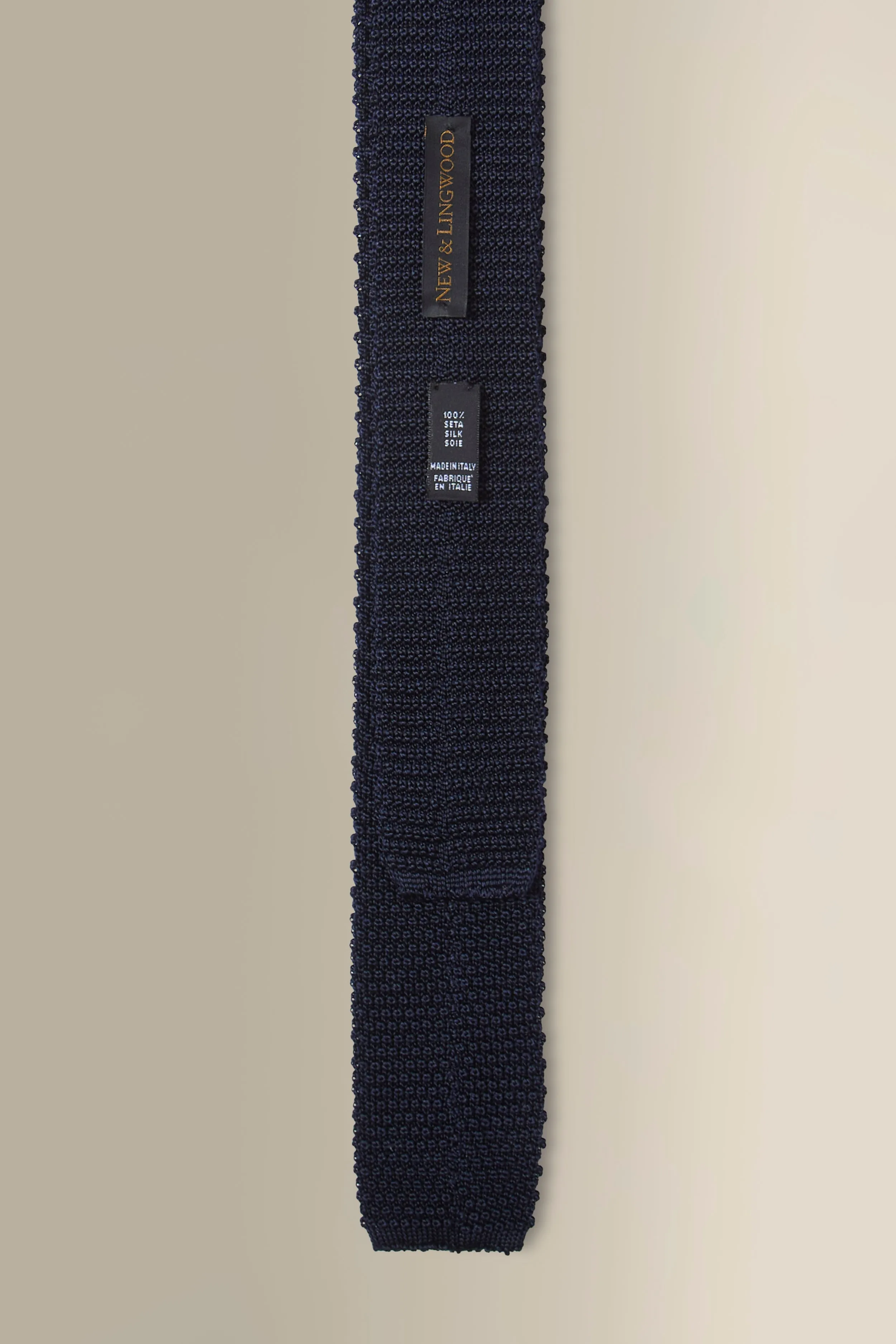 Navy & White Spot Knitted Silk Tie sold by New & Lingwood product image thumbnail 3