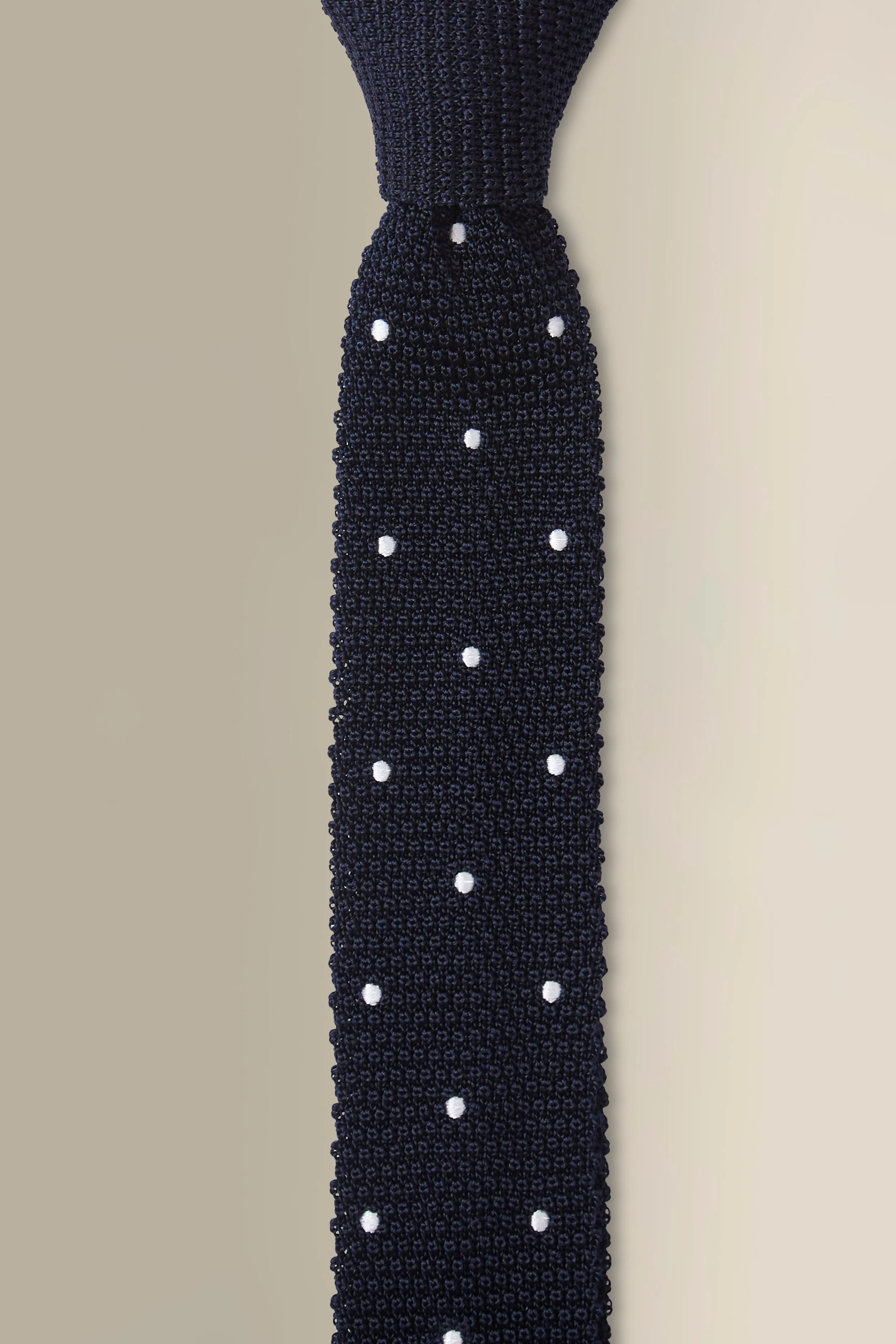 Navy & White Spot Knitted Silk Tie sold by New & Lingwood product image thumbnail 2