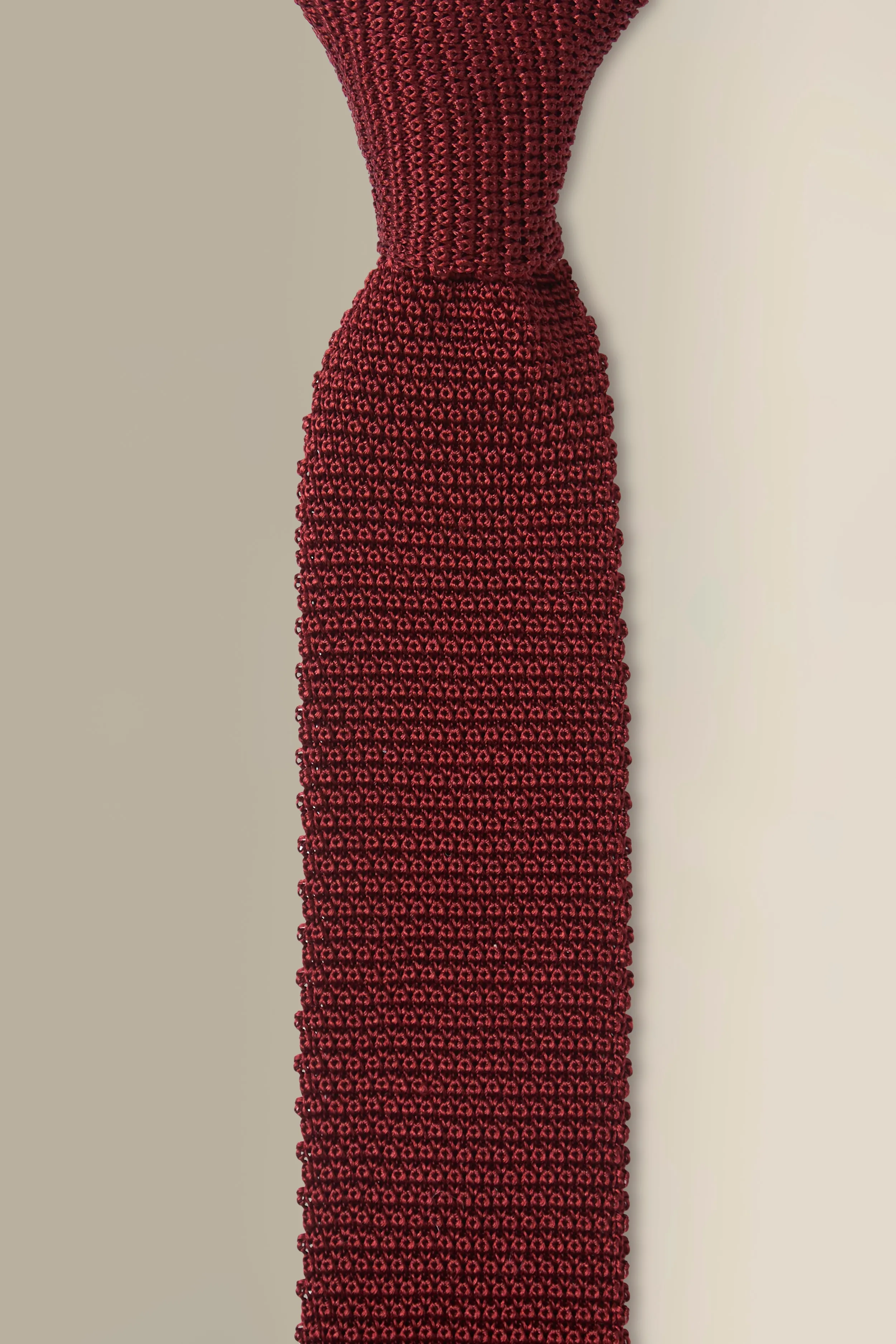 Maroon Knitted Silk Tie sold by New & Lingwood product image thumbnail 2