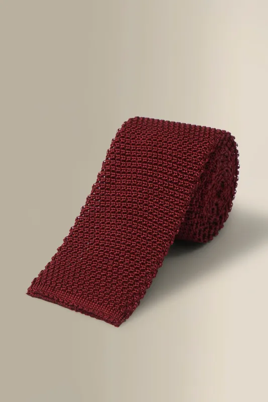 Maroon Knitted Silk Tie sold by New & Lingwood