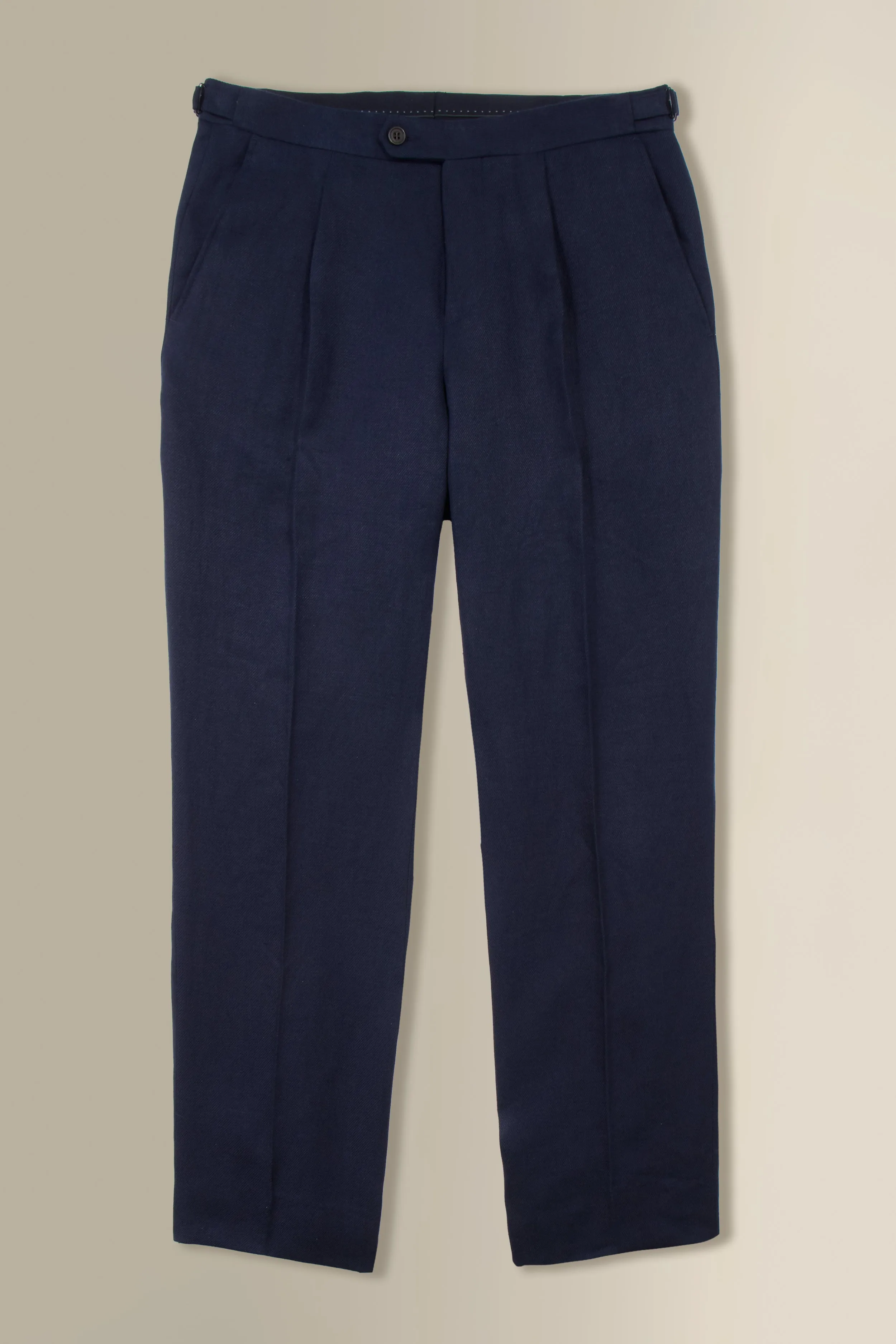 Navy Single Pleat Linen Twill Trousers sold by New & Lingwood product image thumbnail 3