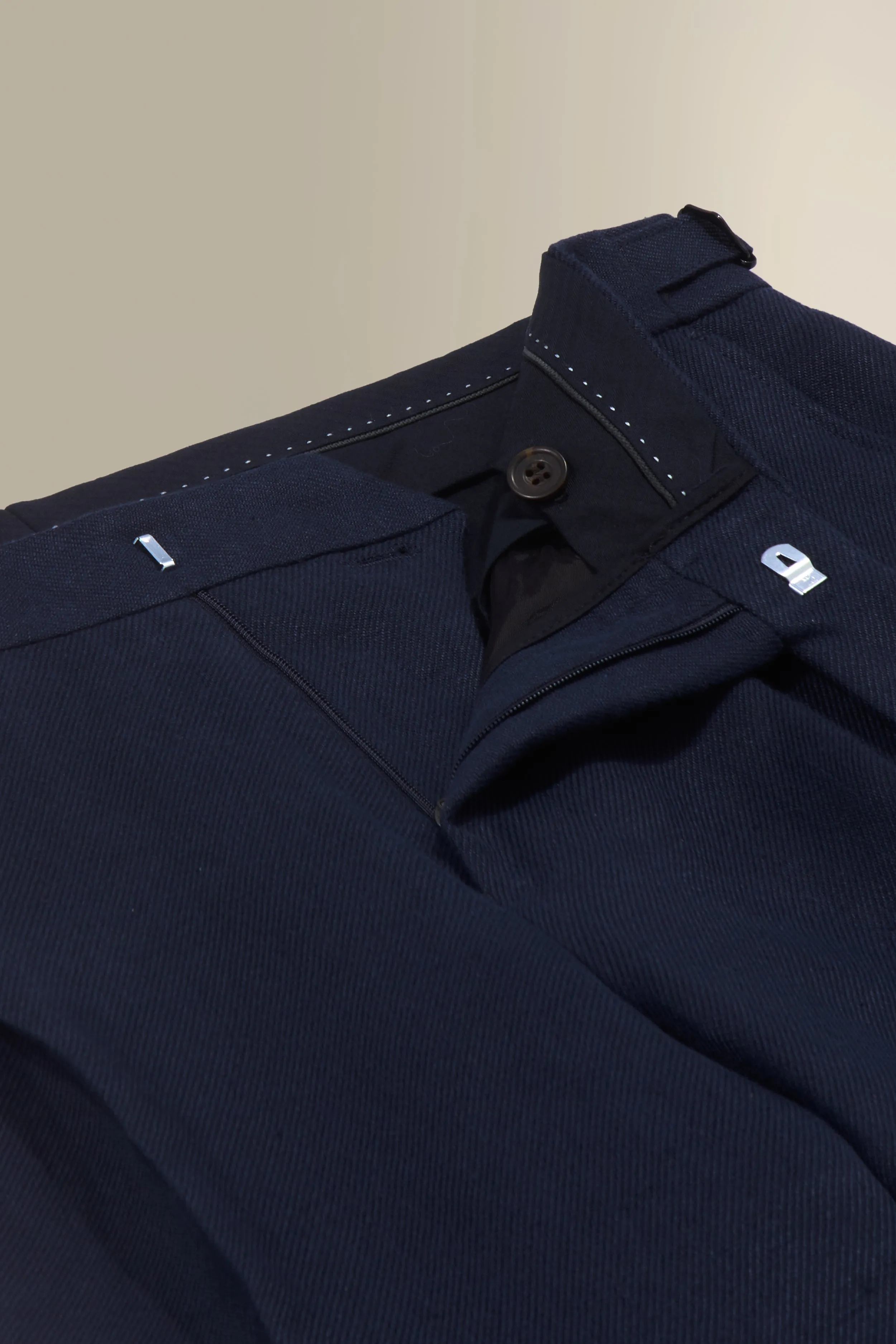 Navy Single Pleat Linen Twill Trousers sold by New & Lingwood product image thumbnail 4
