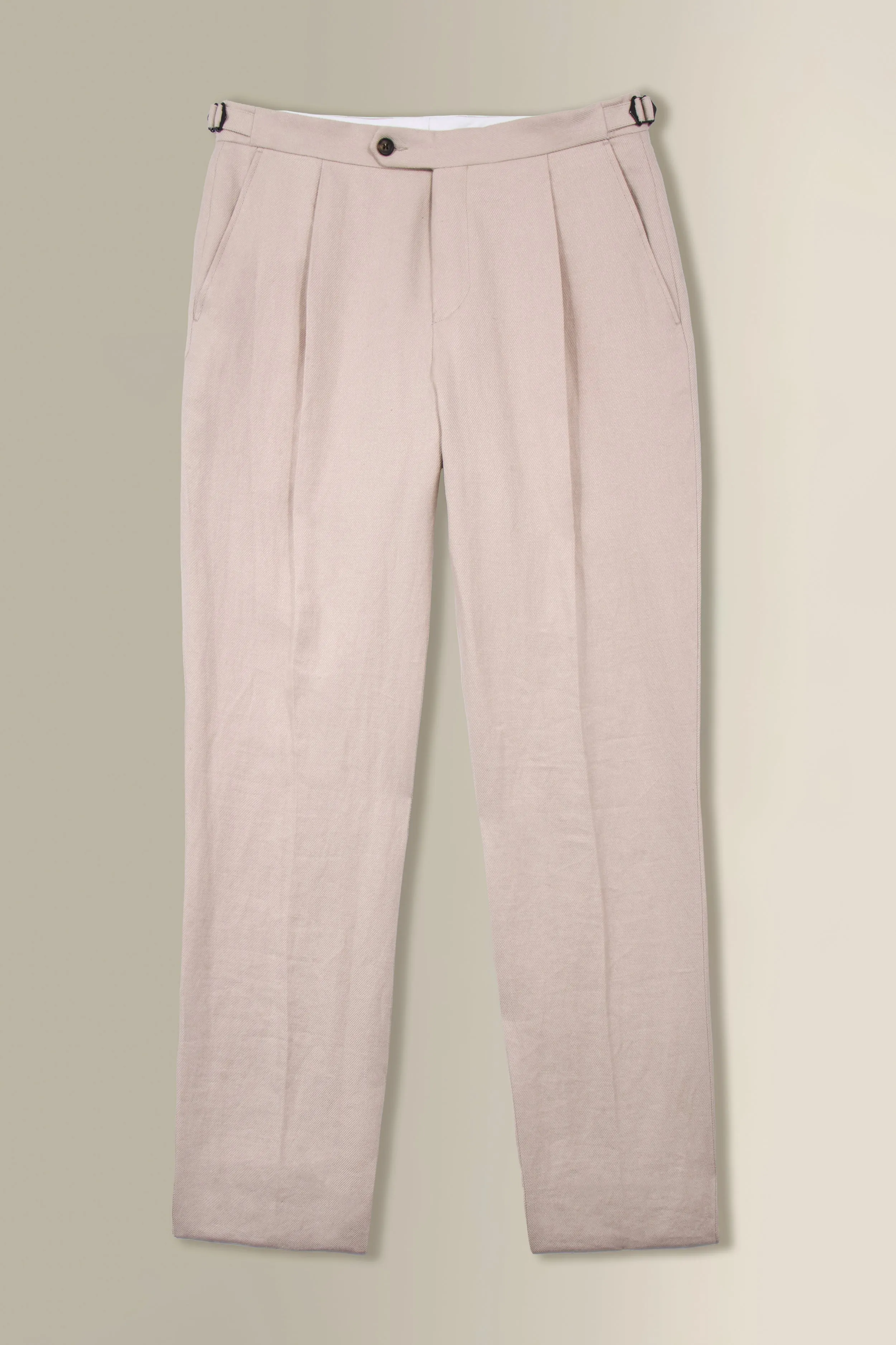 Cream Single Pleat Linen Twill Trousers sold by New & Lingwood