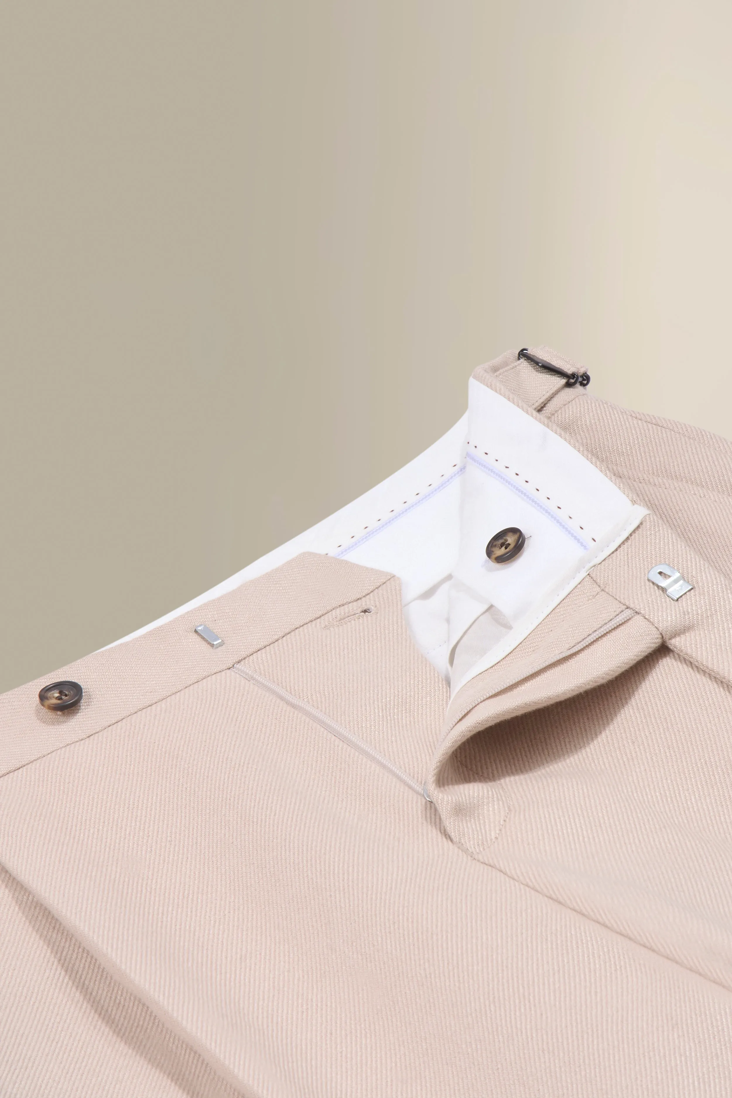 Cream Single Pleat Linen Twill Trousers sold by New & Lingwood product image thumbnail 4