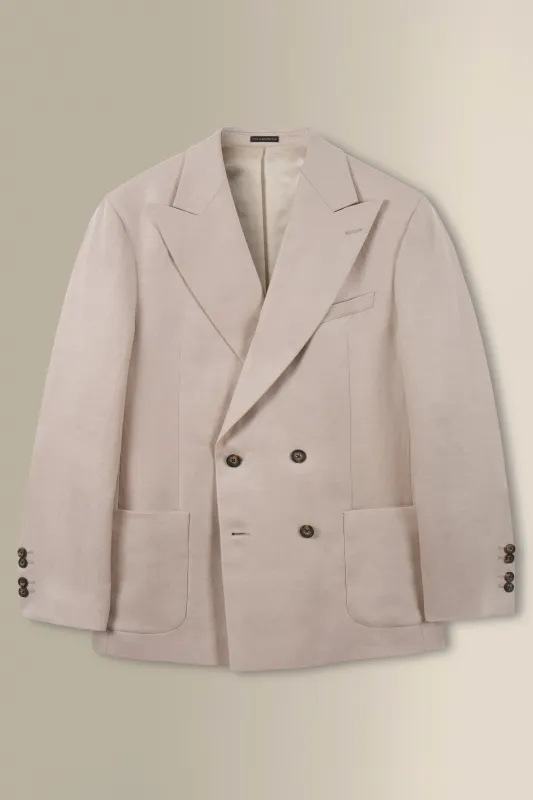 Cream Double Breasted Linen Twill Jacket made by New & Lingwood