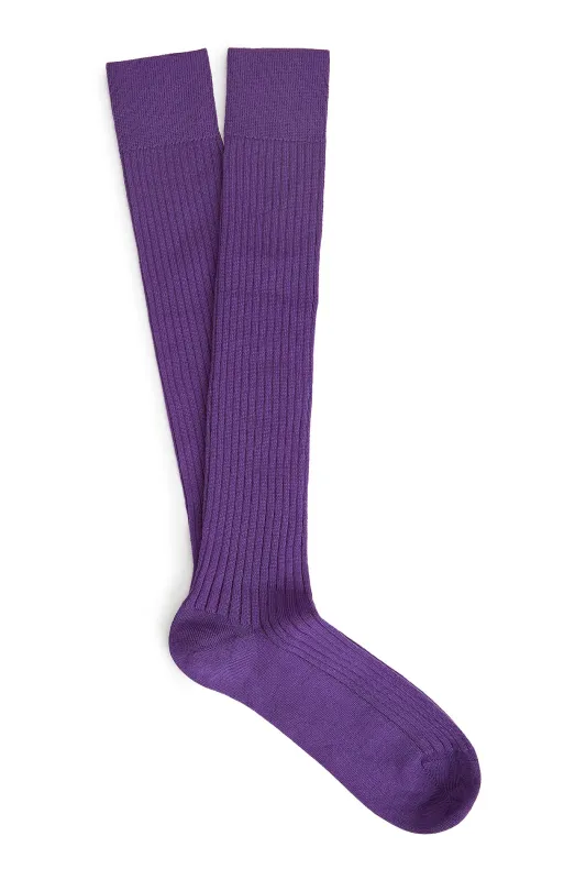 Purple Long Lightweight Wool Socks made by New & Lingwood