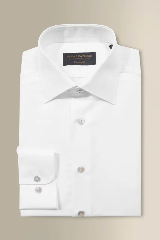 White St James' Collar Tailored Fit Single Cuff Cotton & Linen Shirt made by New & Lingwood