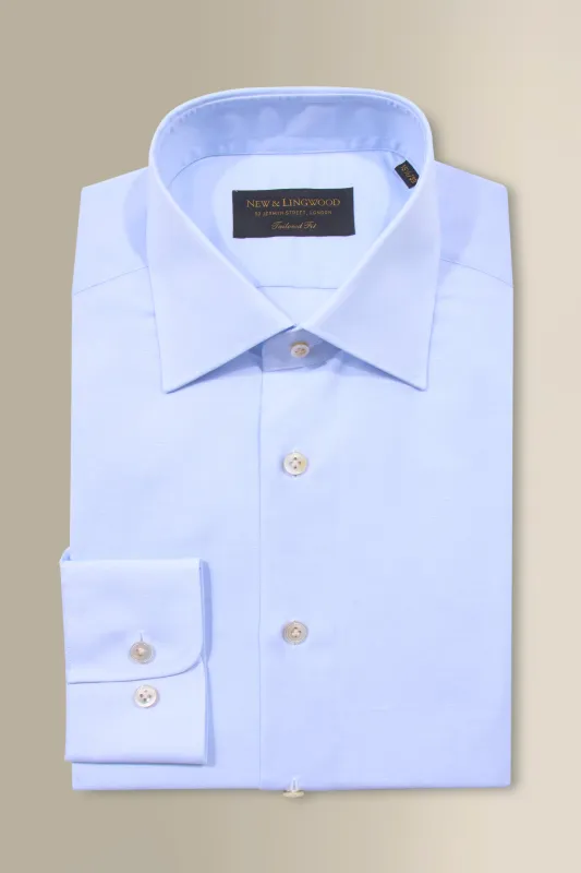 Blue St James' Collar Tailored Fit Single Cuff Cotton & Linen Shirt made by New & Lingwood