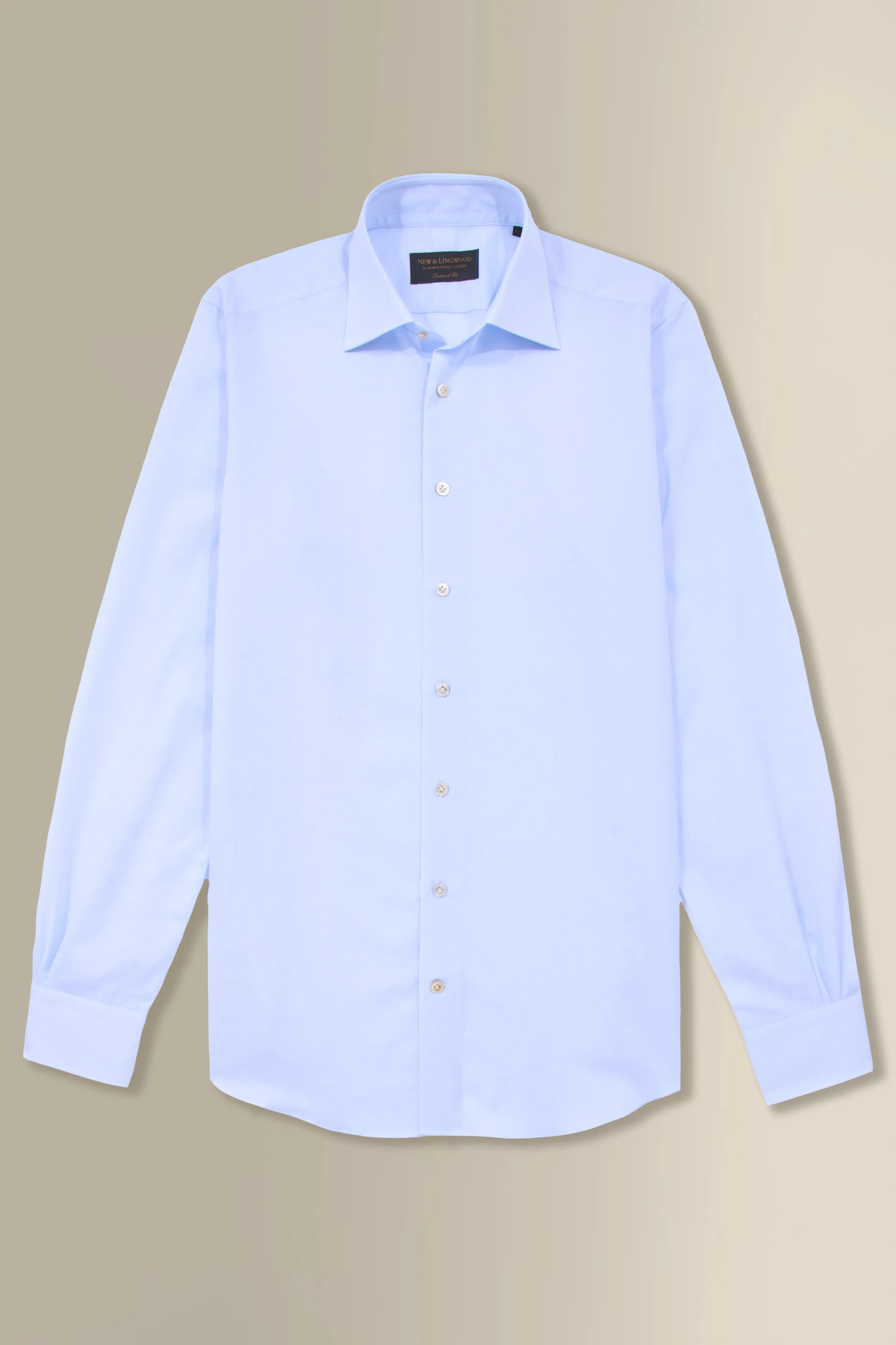 Blue St James' Collar Tailored Fit Single Cuff Cotton & Linen Shirt sold by New & Lingwood product image thumbnail 2