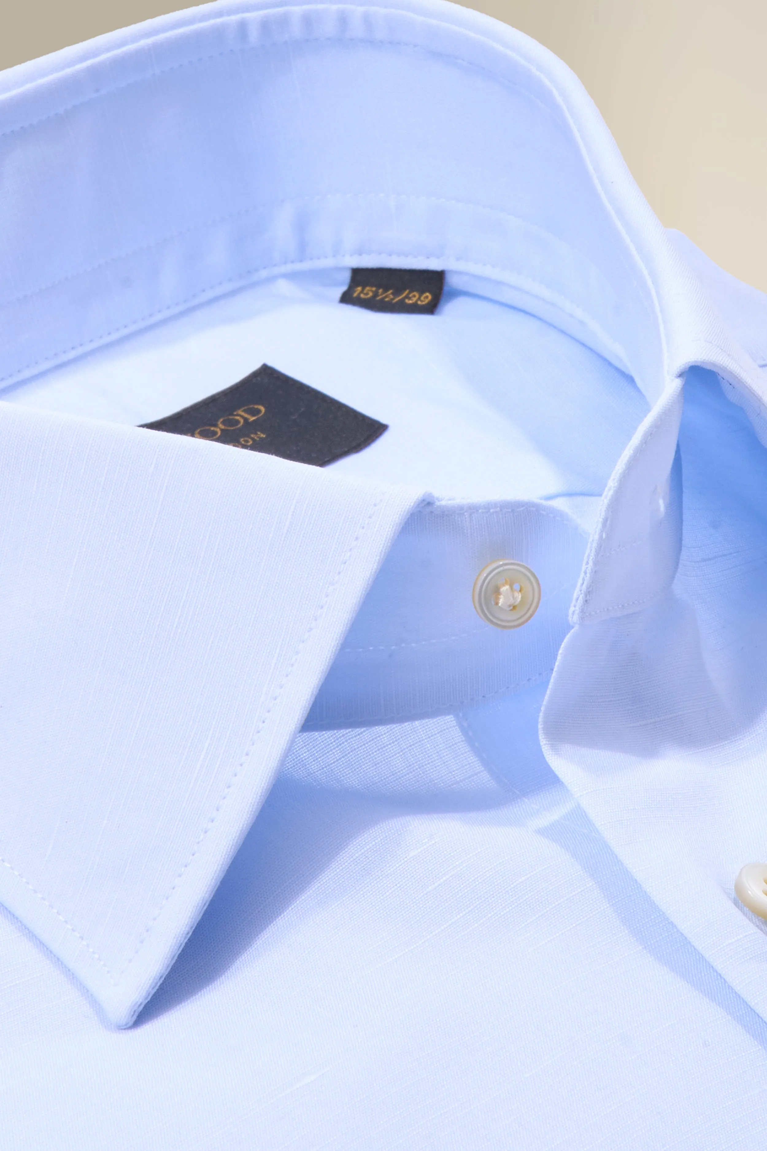 Blue St James' Collar Tailored Fit Single Cuff Cotton & Linen Shirt sold by New & Lingwood product image thumbnail 3