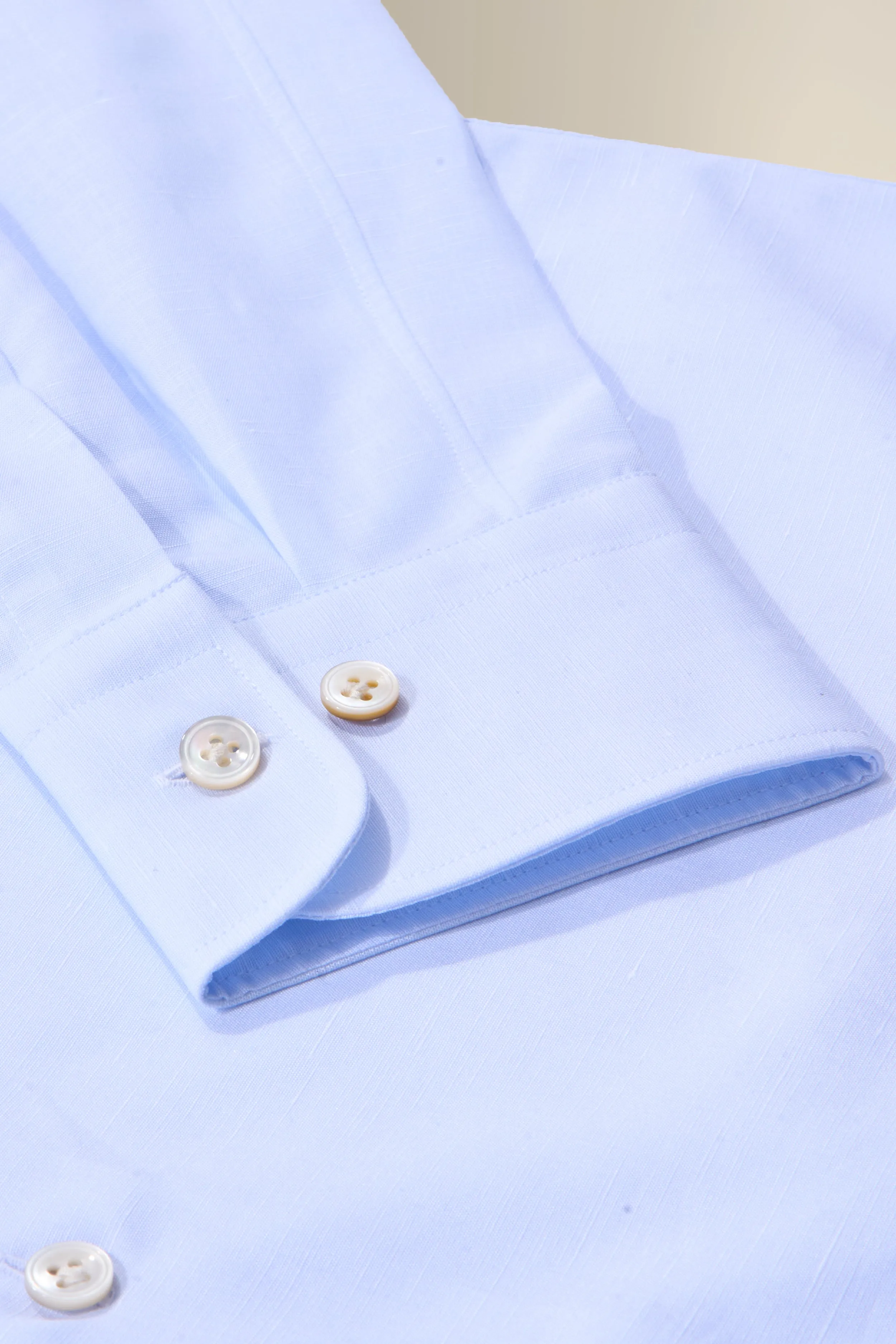 Blue St James' Collar Tailored Fit Single Cuff Cotton & Linen Shirt sold by New & Lingwood product image thumbnail 4