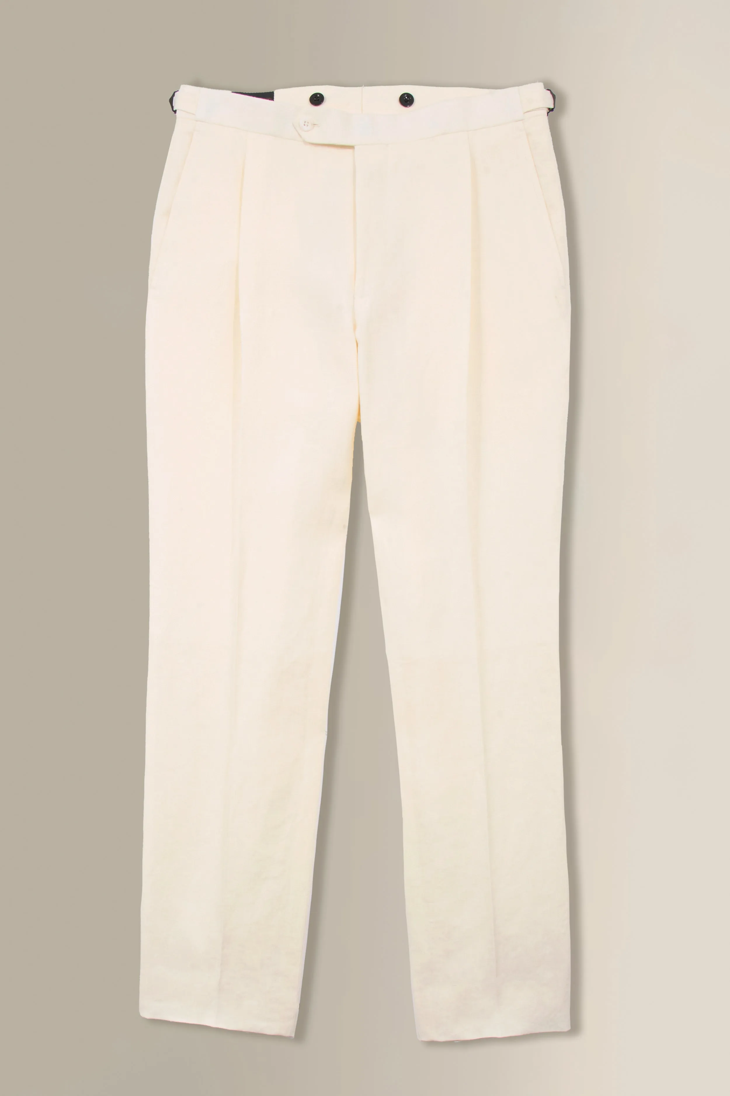 Cream Single Pleat Linen Trousers sold by New & Lingwood