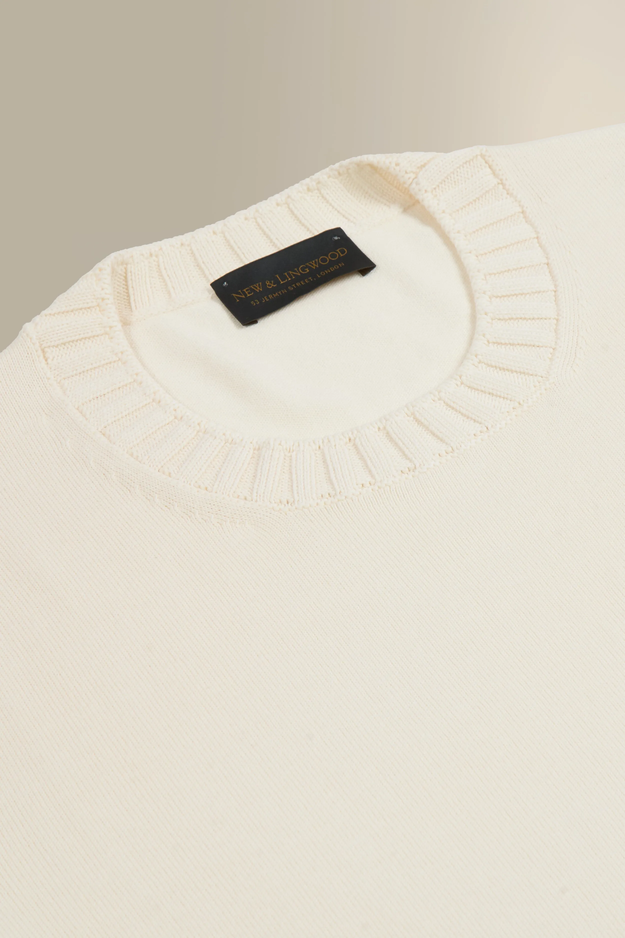 Cream Crew Neck Short Sleeve Knitted T-Shirt sold by New & Lingwood product image thumbnail 3