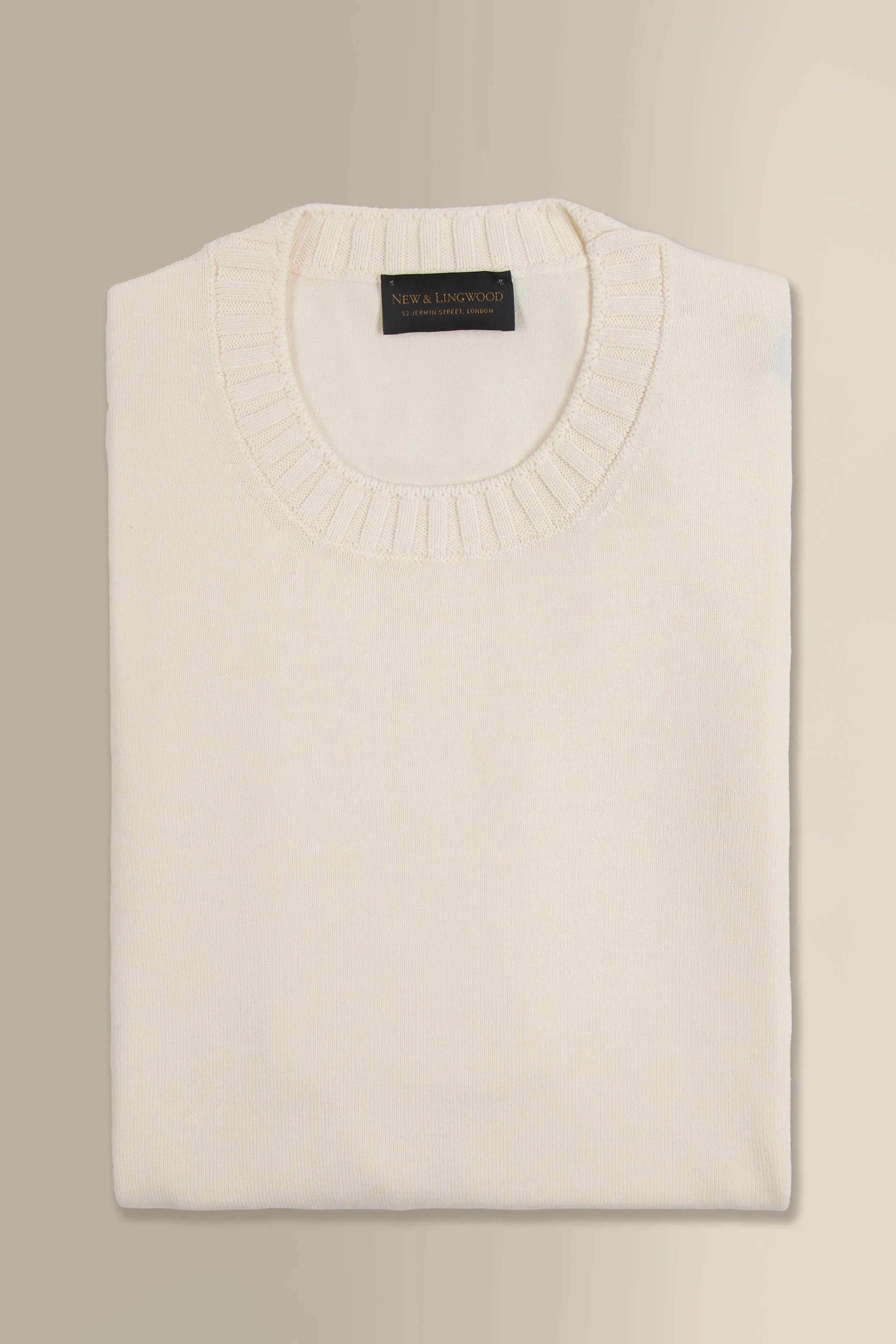 Cream Crew Neck Short Sleeve Knitted T-Shirt sold by New & Lingwood product image thumbnail 2