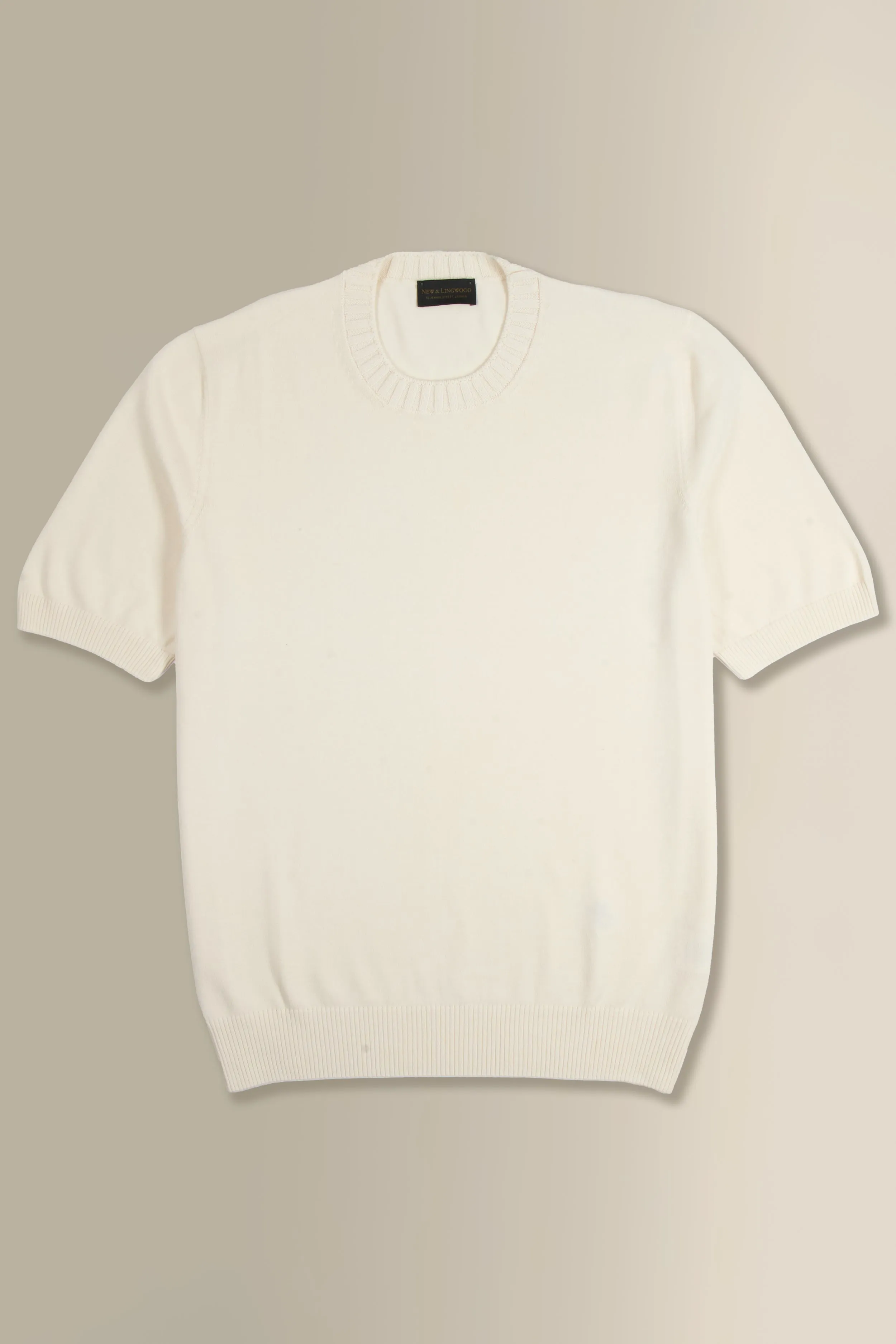 Cream Crew Neck Short Sleeve Knitted T-Shirt sold by New & Lingwood