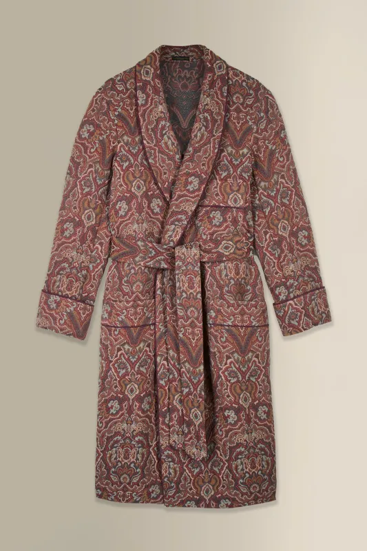 Red Paisley Unlined Wool Dressing Gown made by New & Lingwood