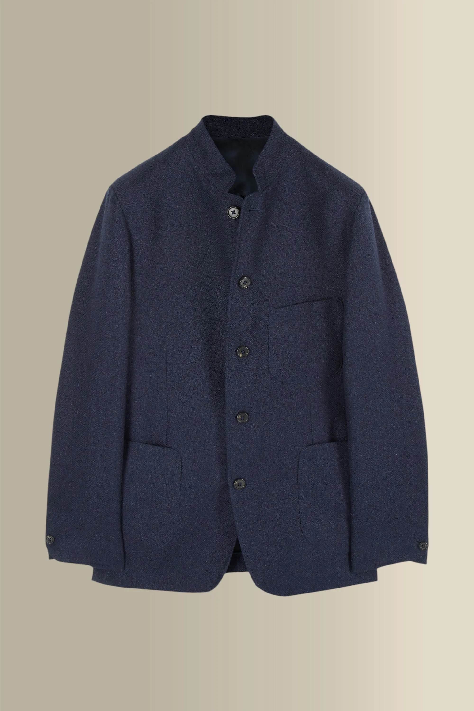 Navy Herringbone 5 Button Jacket sold by New & Lingwood