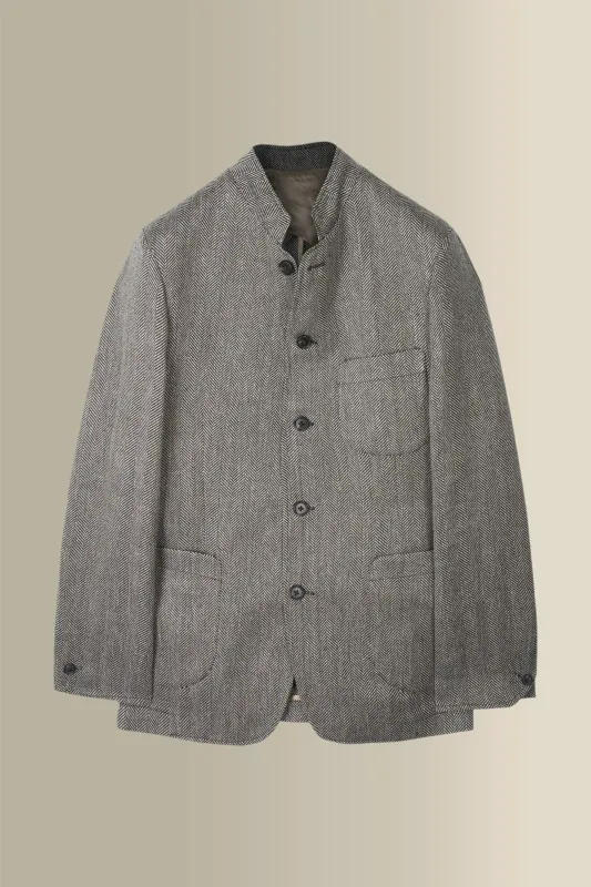 Grey Herringbone 5 Button Jacket made by New & Lingwood