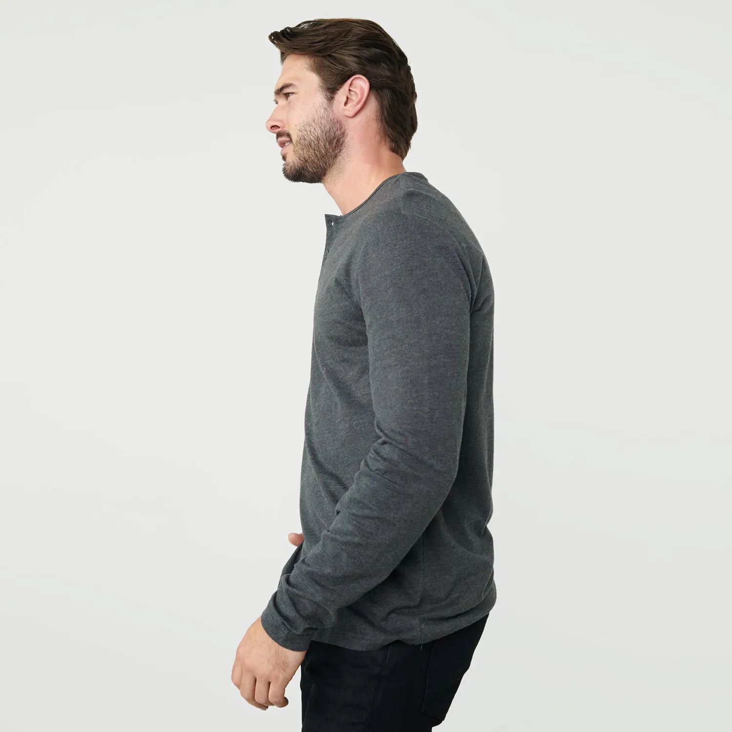 Charcoal Heather Gray Long Sleeve Henley sold by True Classic product image thumbnail 4
