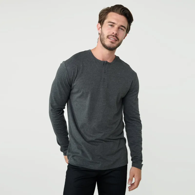 Charcoal Heather Gray Long Sleeve Henley sold by True Classic