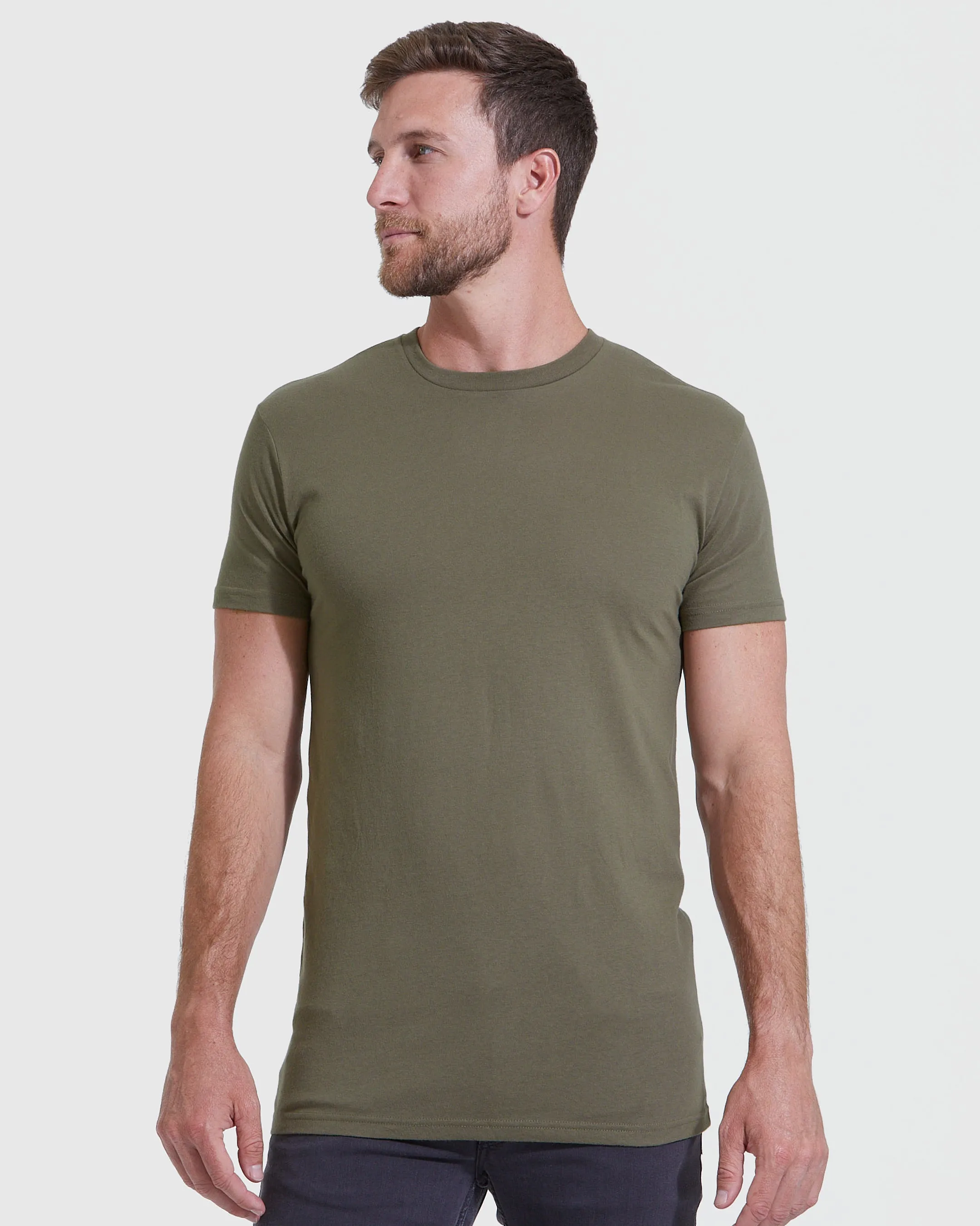 Heather Olive Long Line Crew Neck Tee sold by True Classic