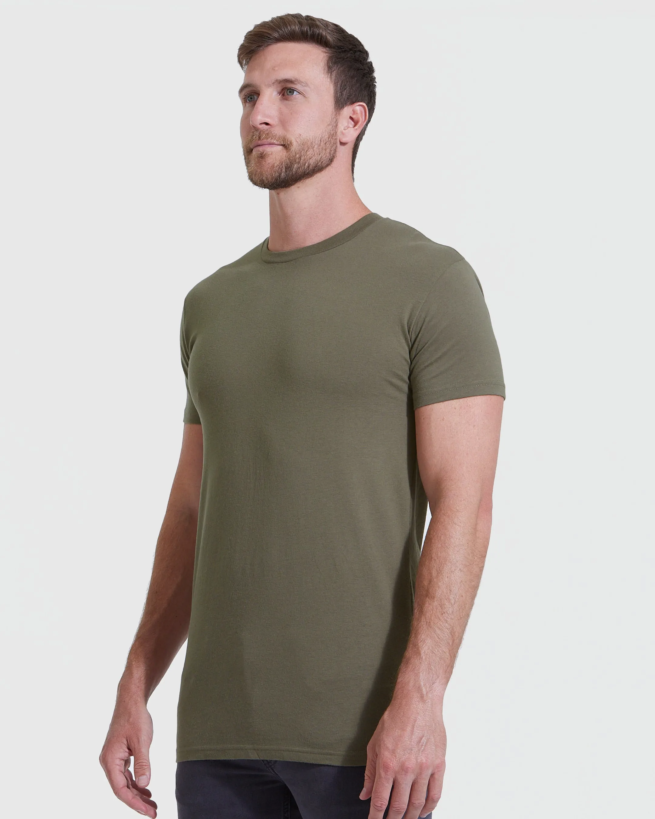 Heather Olive Long Line Crew Neck Tee sold by True Classic product image thumbnail 3