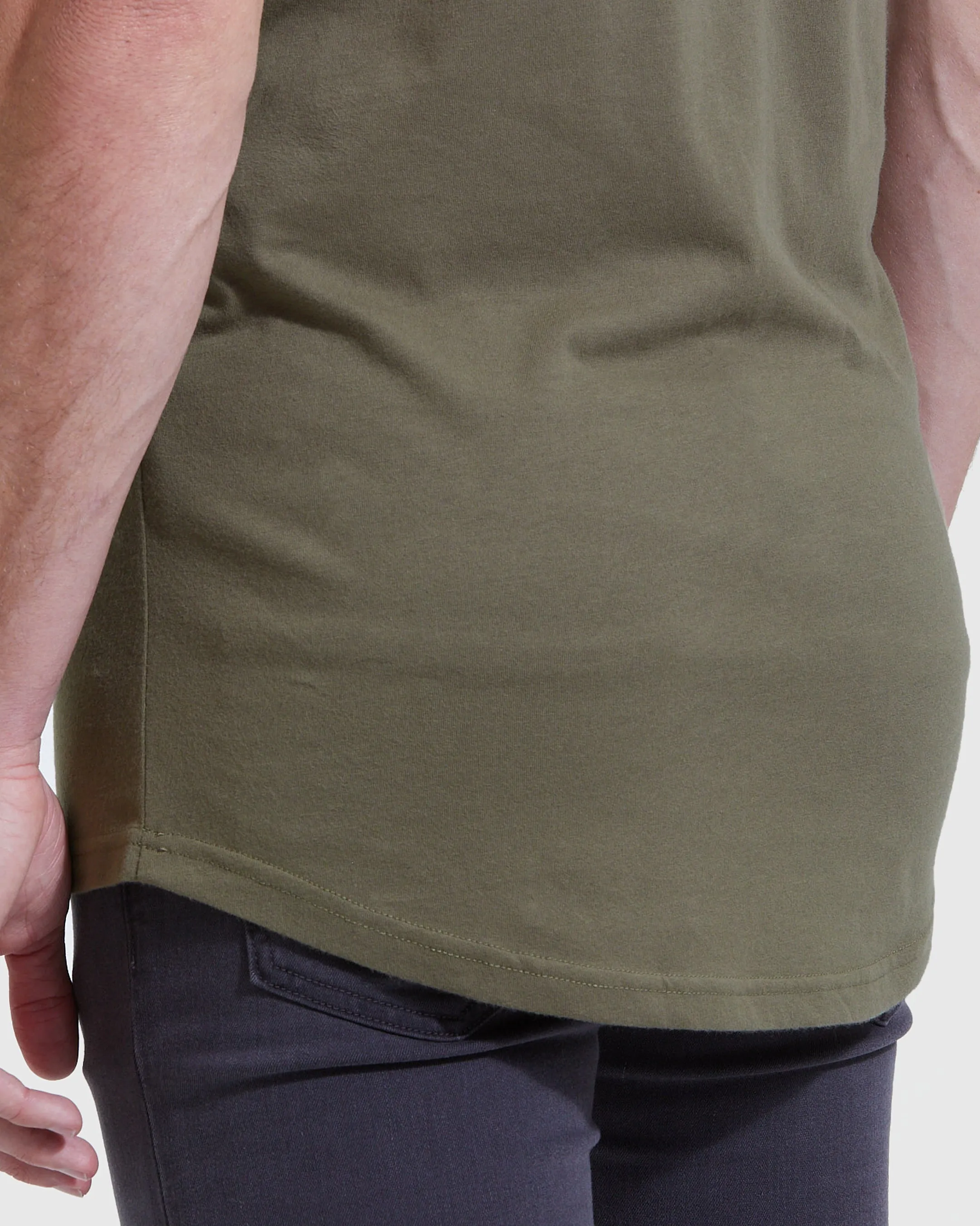 Heather Olive Long Line Crew Neck Tee sold by True Classic product image thumbnail 5