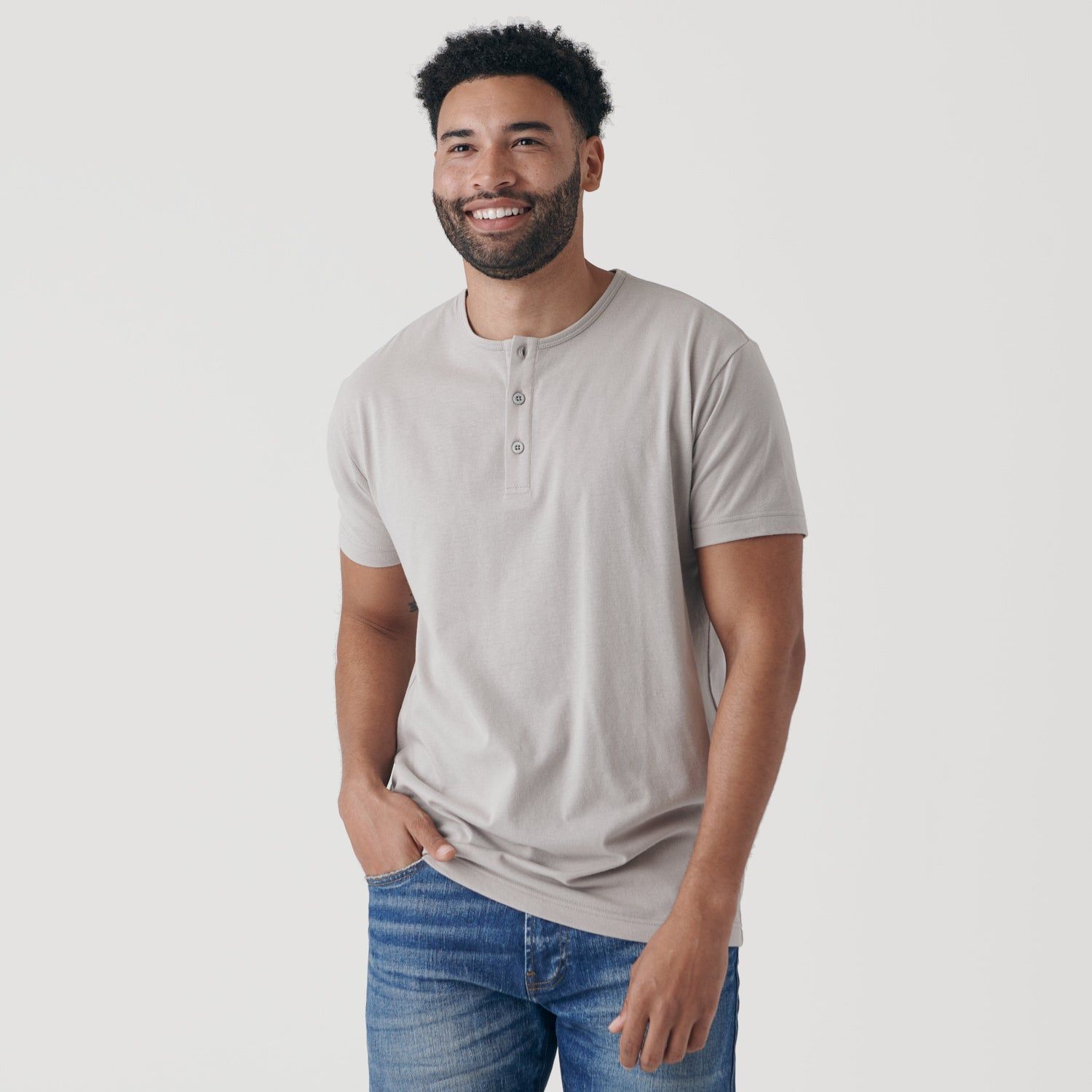 Light Gray Short Sleeve Henley sold by True Classic