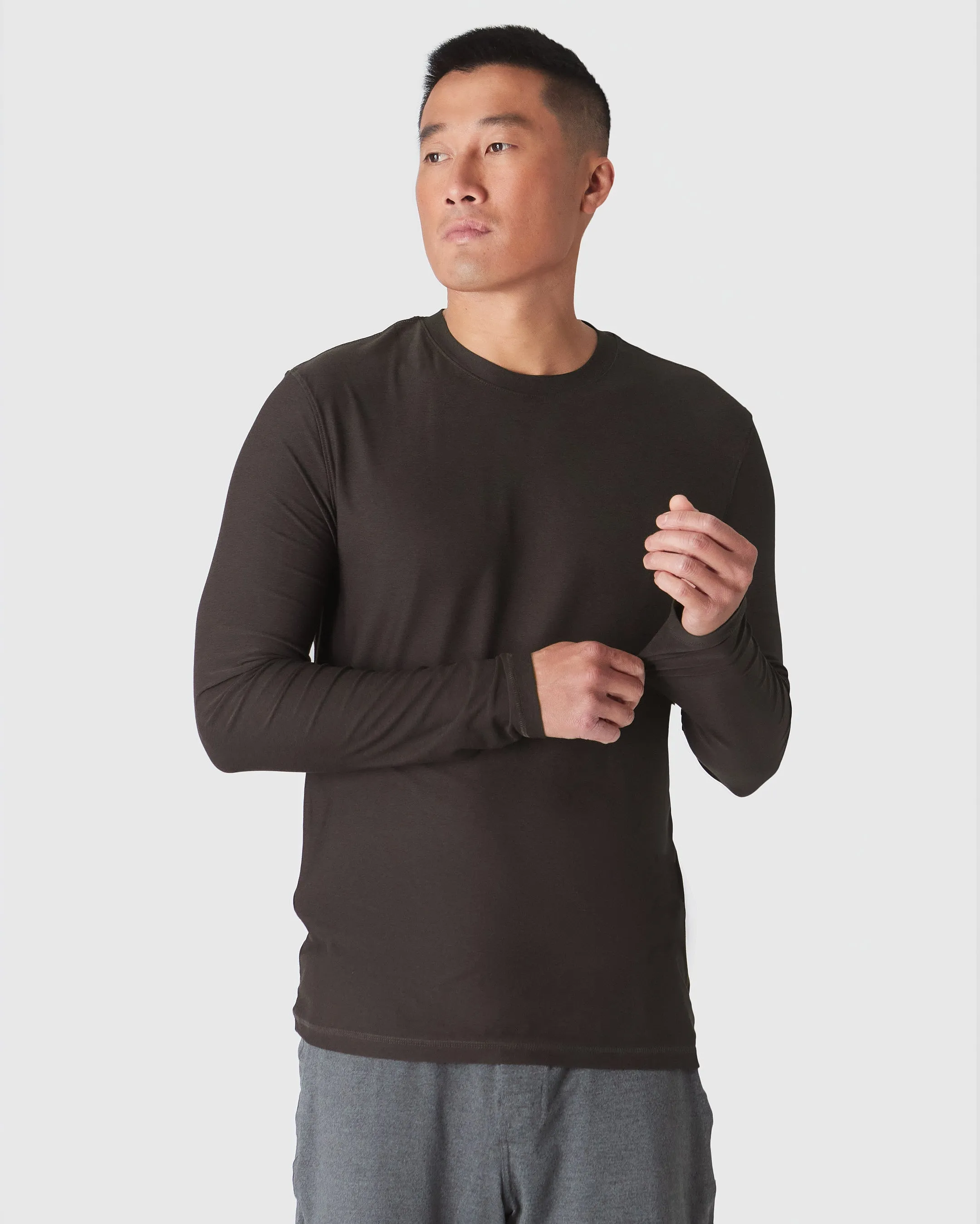 Dark Heather Cocoa Active Long Sleeve Crew T-Shirt sold by True Classic